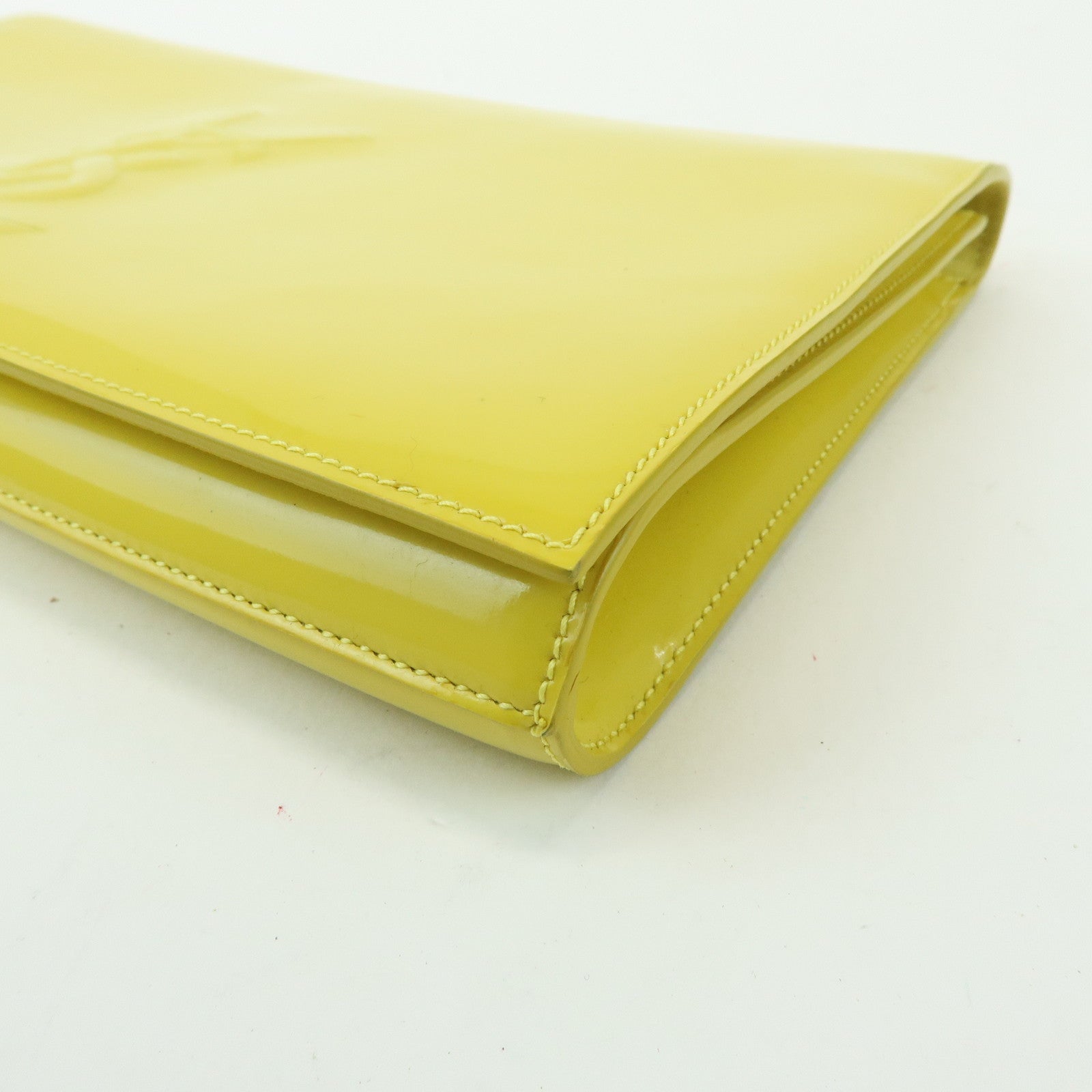 SAINT LAURENT PARIS Cassandra Patent Leather Clutch Bag Yellow 361120
