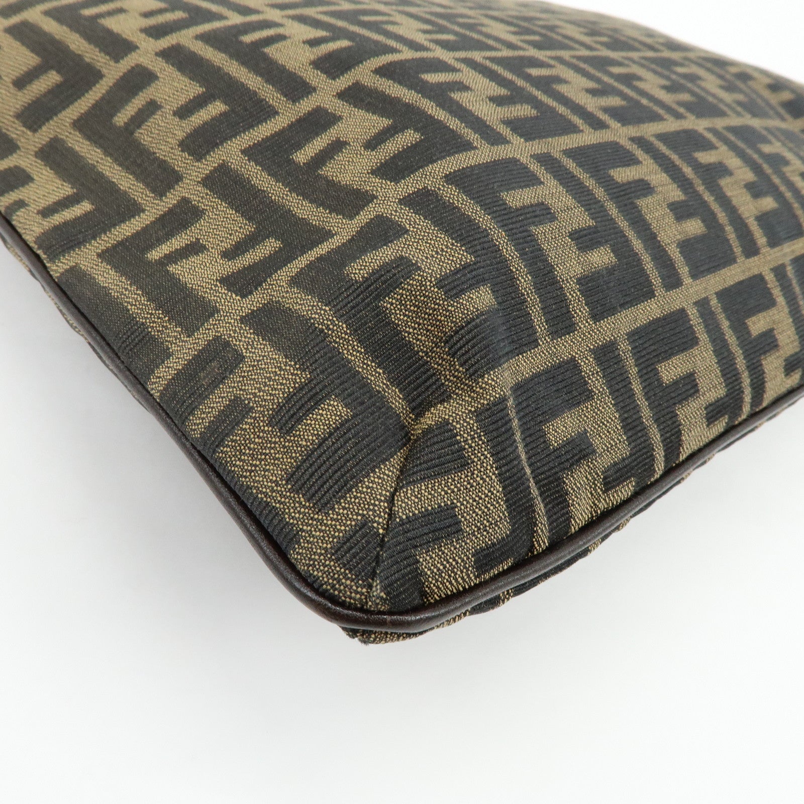 FENDI Zucca Jacquard Canvas Leather Shoulder Bag Brown Black