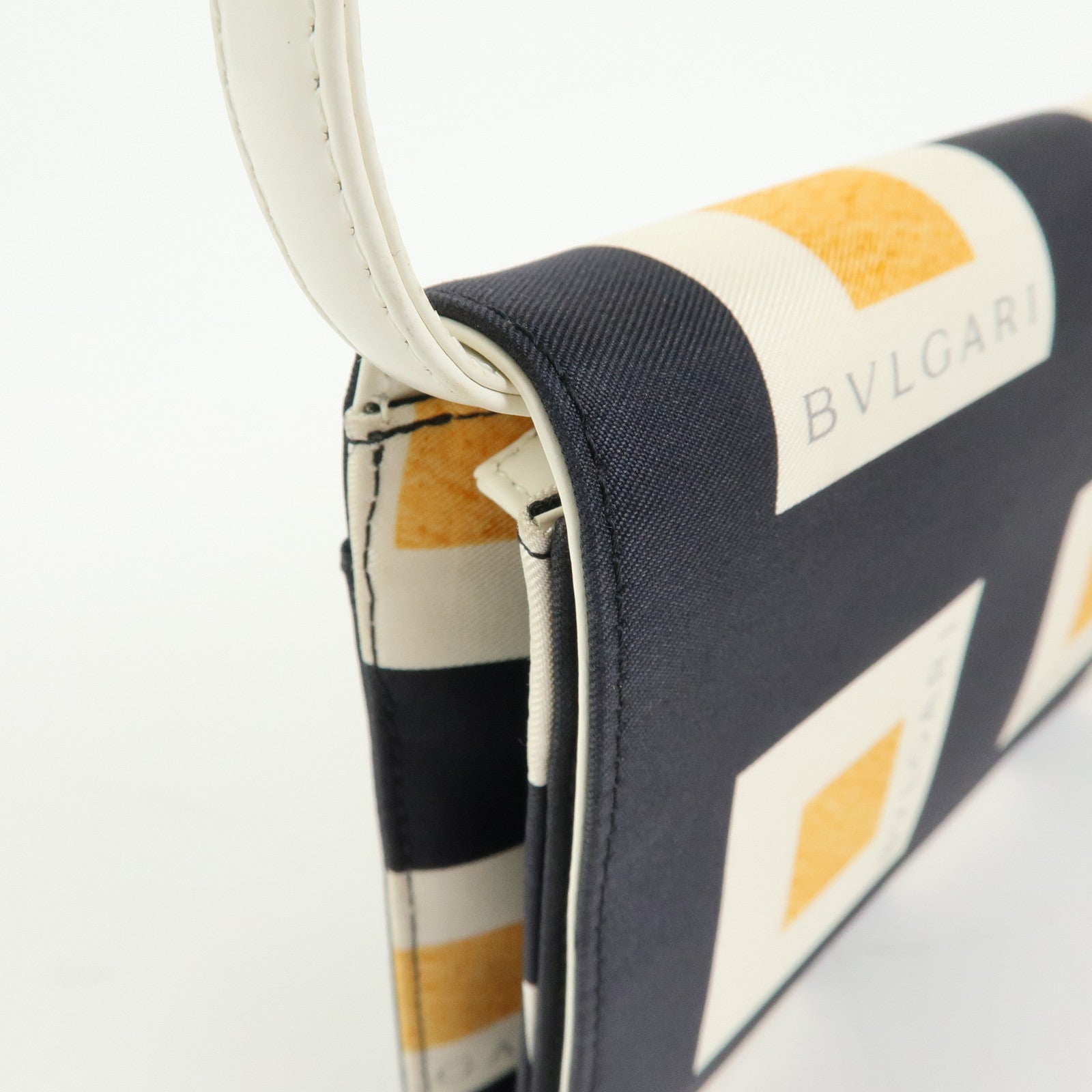 BVLGARI Logo Canvas Leather 2Way Shoulder Bag Geometric Square Pattern