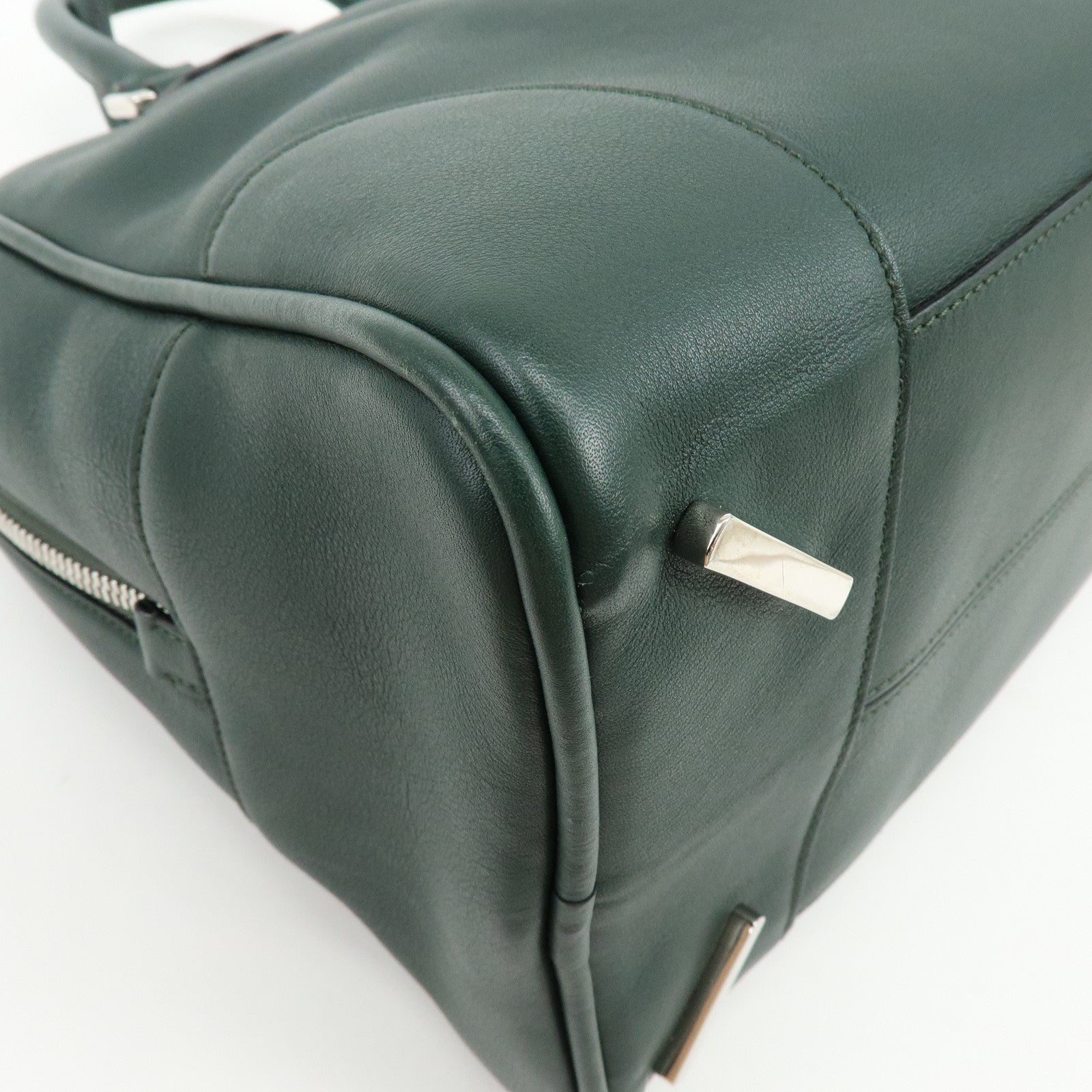 LOEWE Anagram Amazona Leather Boston Bag Hand Bag Dark Green