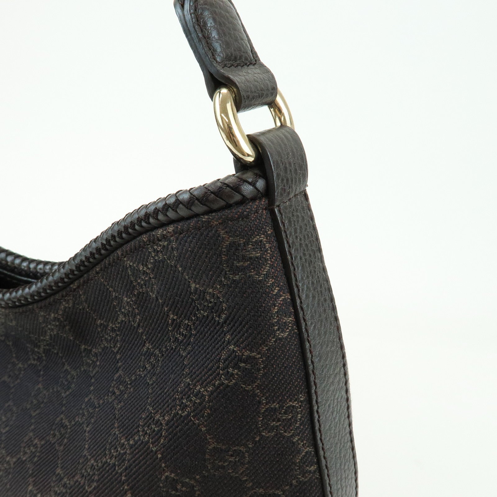 GUCCI GG Denim Leather Shoulder Bag Hand Bag Brown 336659