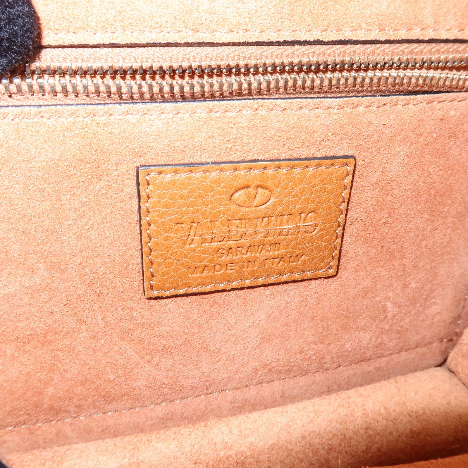 VALENTINO Glam Lock Embroidery Leather Chain Shoulder Bag Brown
