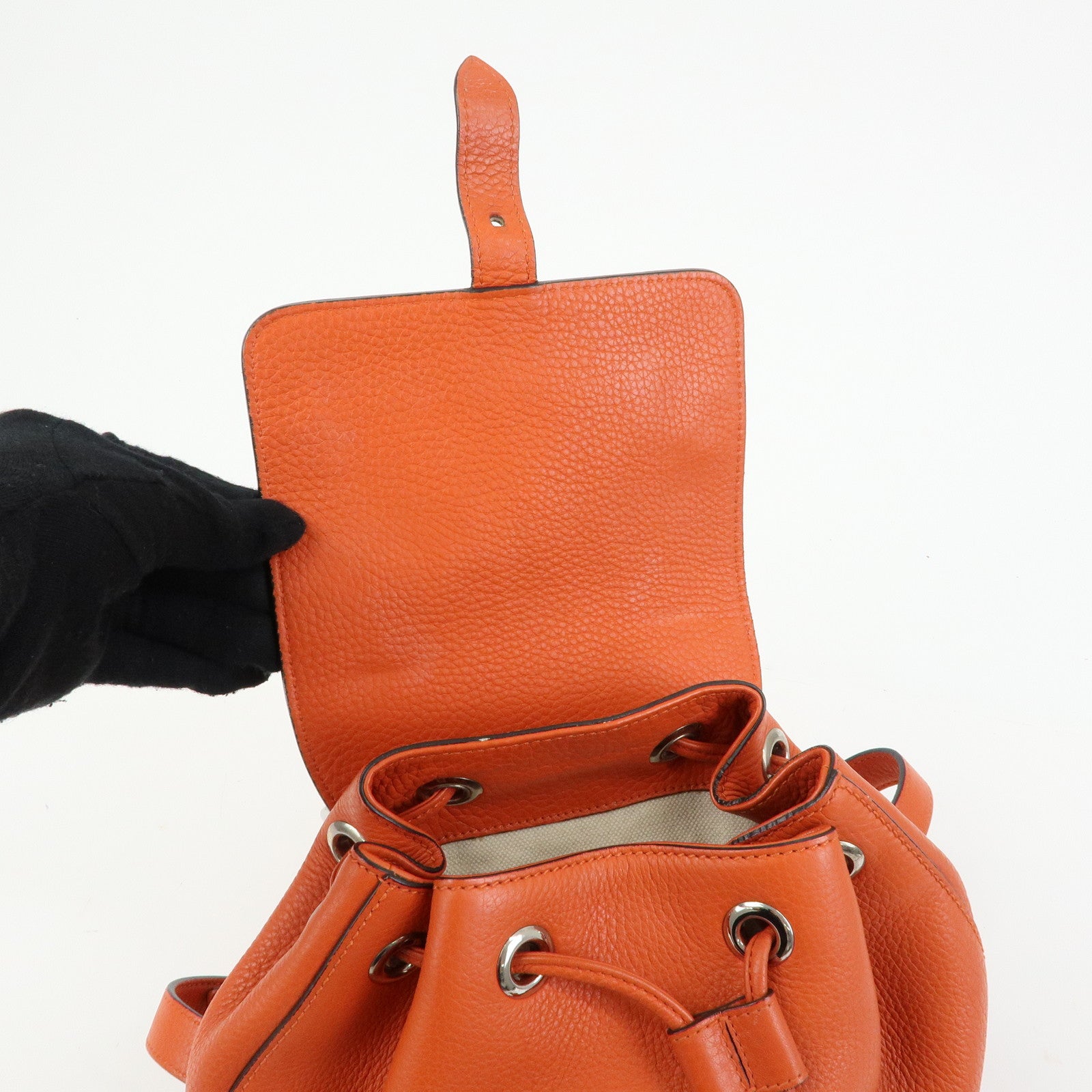 GUCCI Bamboo Leather Backpack Rucksack Tassel Strap Orange 387149