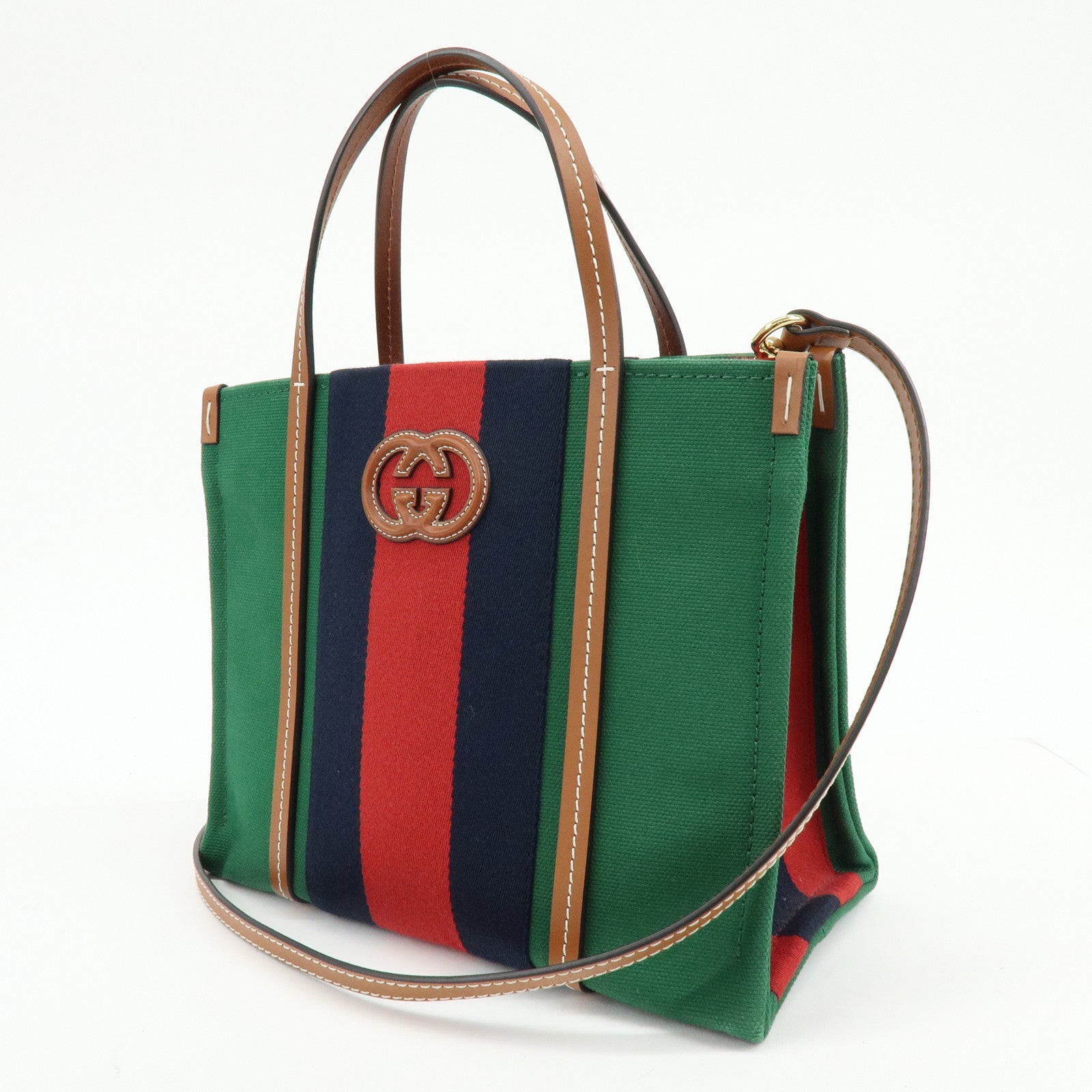 GUCCI Interlocking G Sherry Canvas 2Way Bag Hand Shoulder Bag 727728