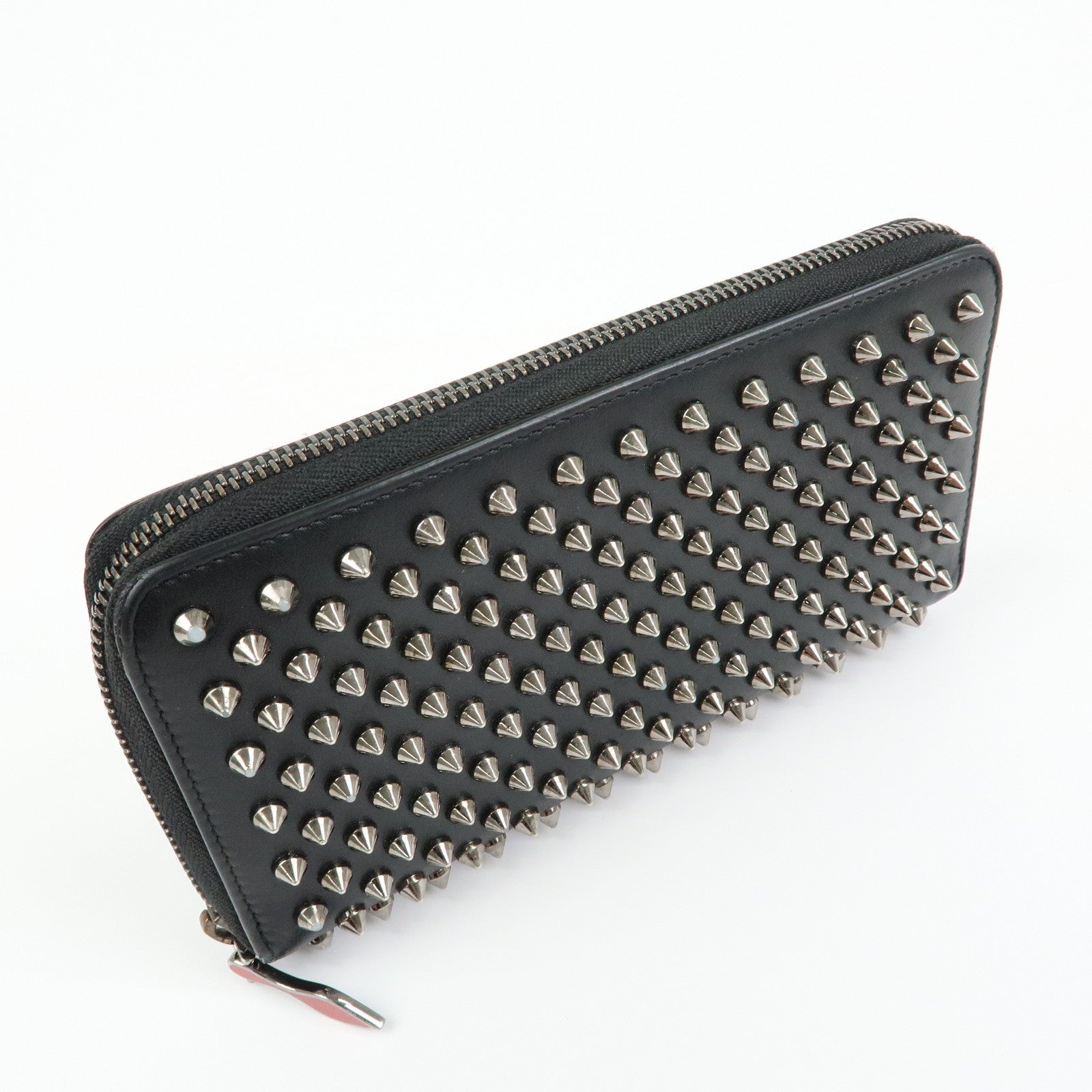 Christian Louboutin Studs Leather Round Zippy Compact Wallet Black
