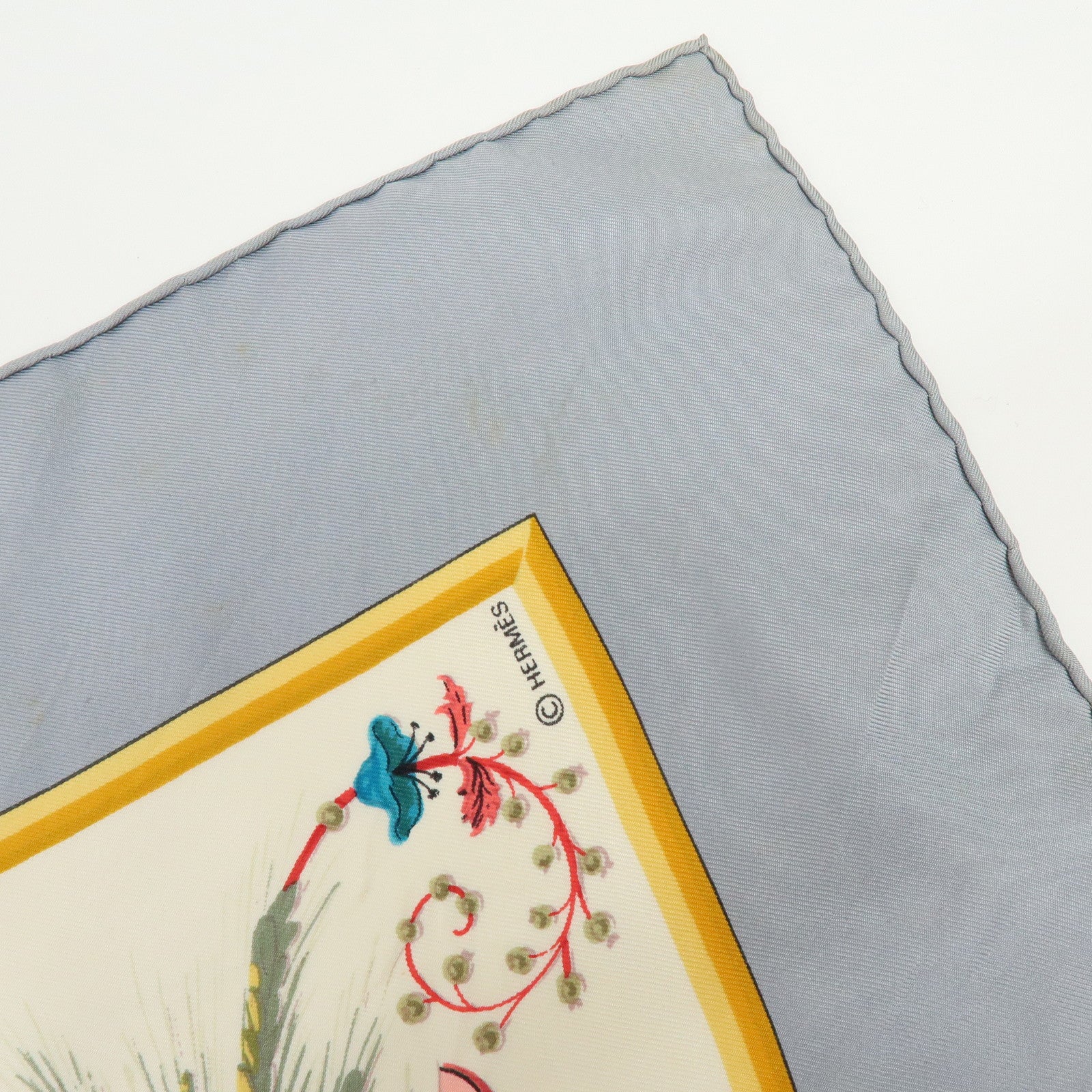HERMES Carre 90 Silk 100% Scarf CERES Gray Red