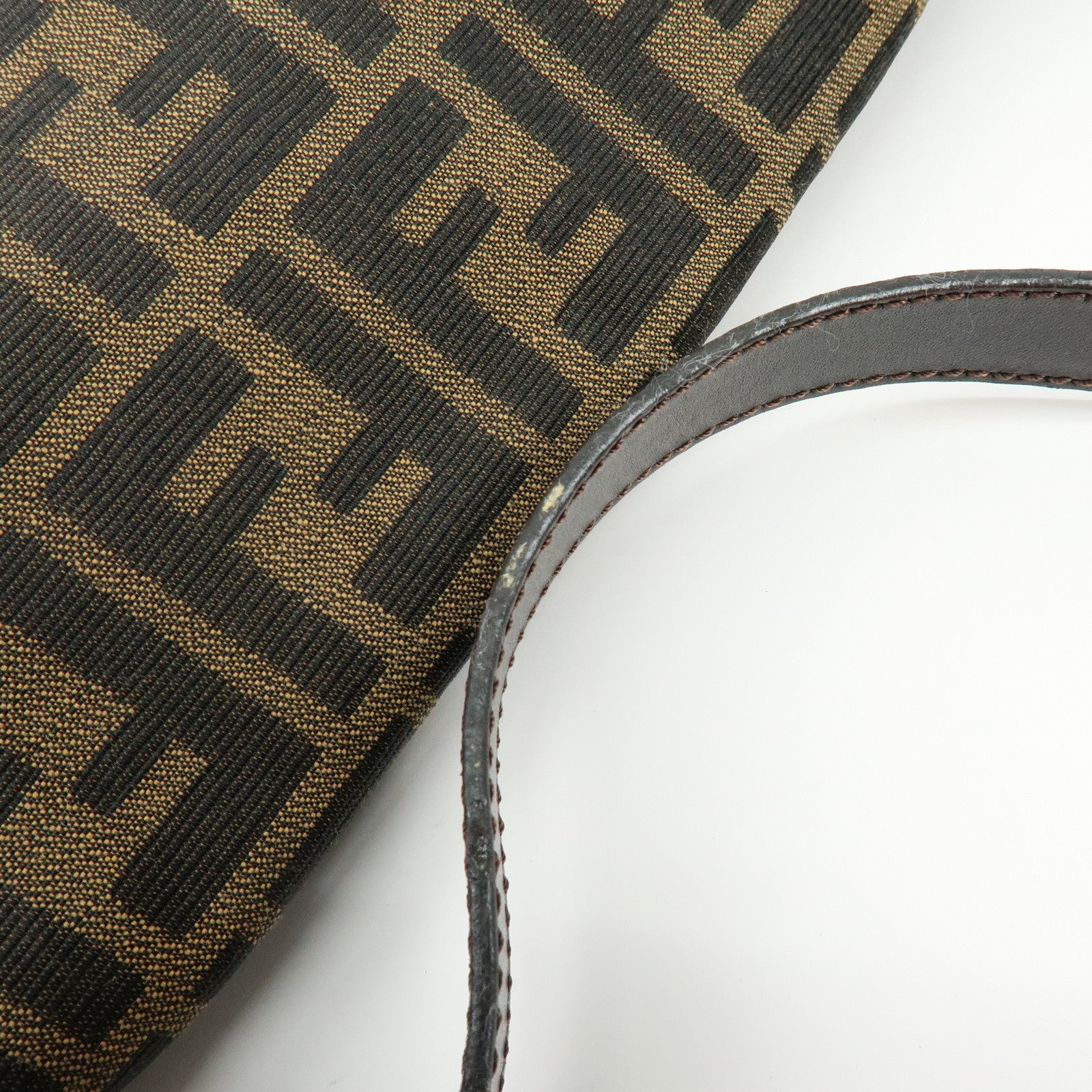 FENDI Mamma Baguette Zucca Canvas Leather Shoulder Bag Brown 26424