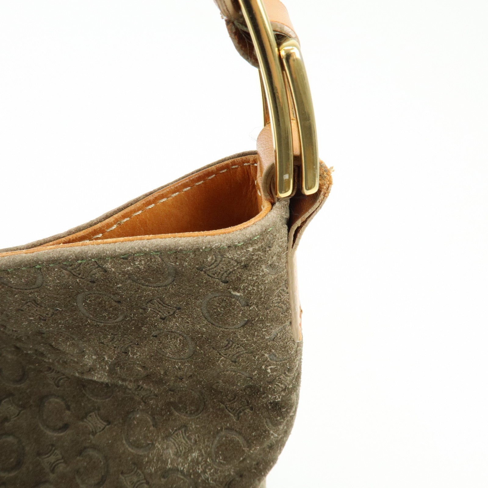 CELINE C Macadam Suede Leather Shoulder Bag Khaki