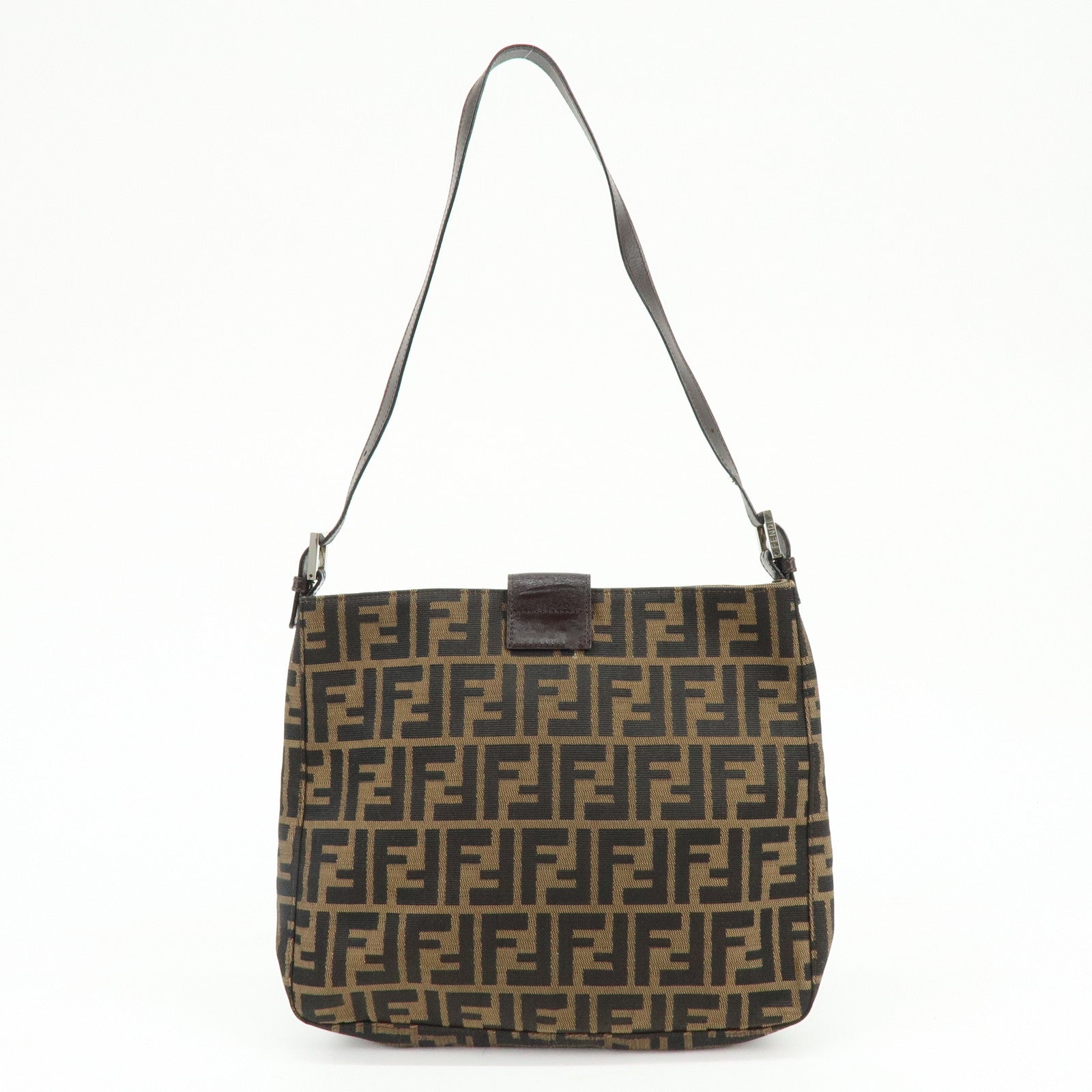 FENDI Zucca Canvas Leather Shoulder Bag Brown Black 26727