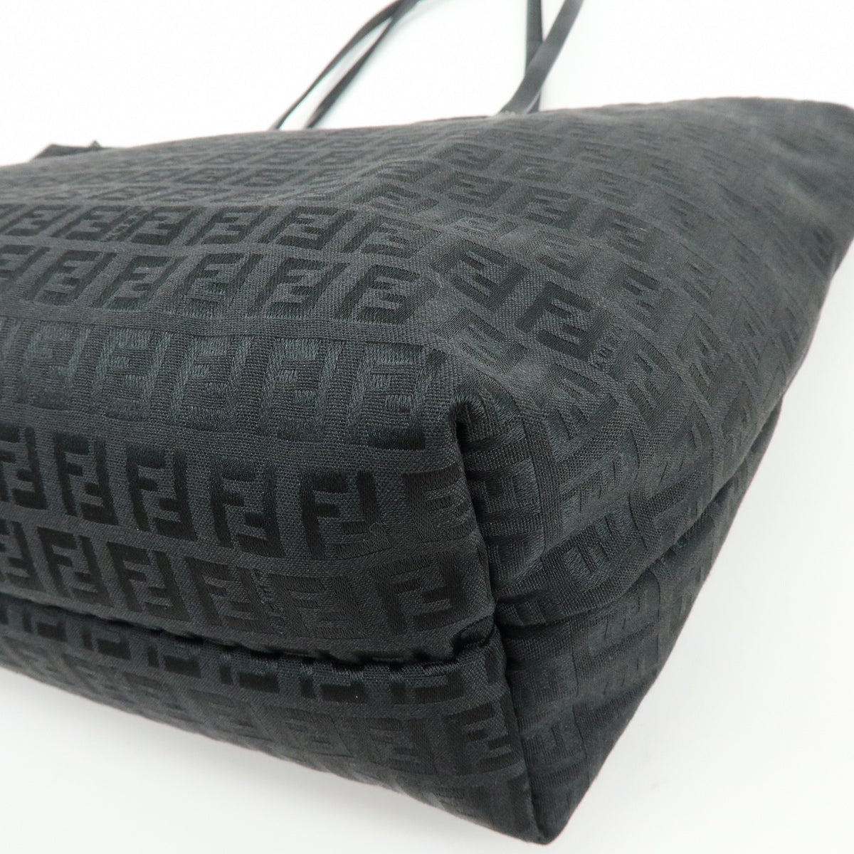 FENDI Zucchino Jacquard Canvas Leather Tote Shoulder Bag Black 8BH025
