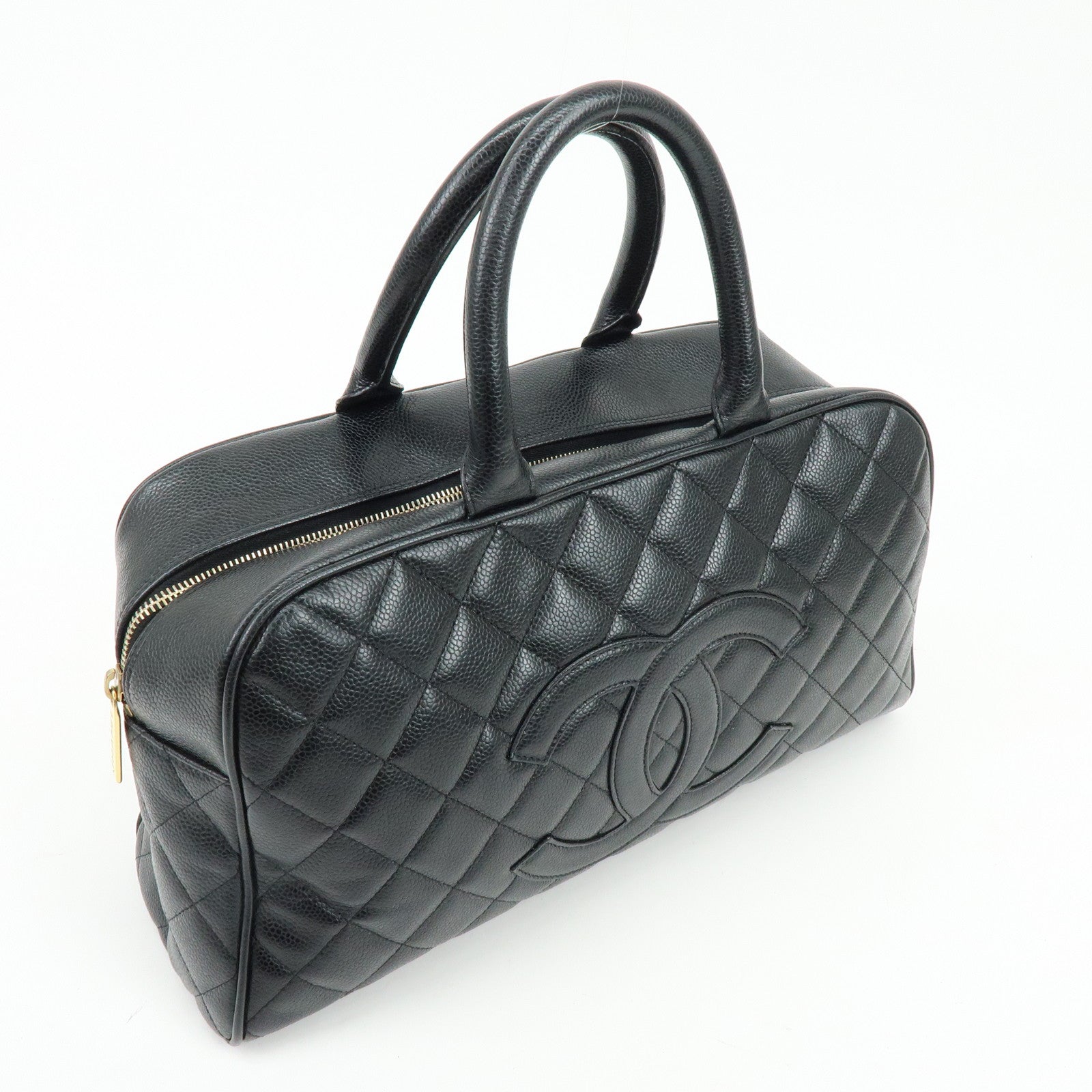 CHANEL Matelasse COCO Mark Caviarskin Boston Bag Hand Bag Black A20997