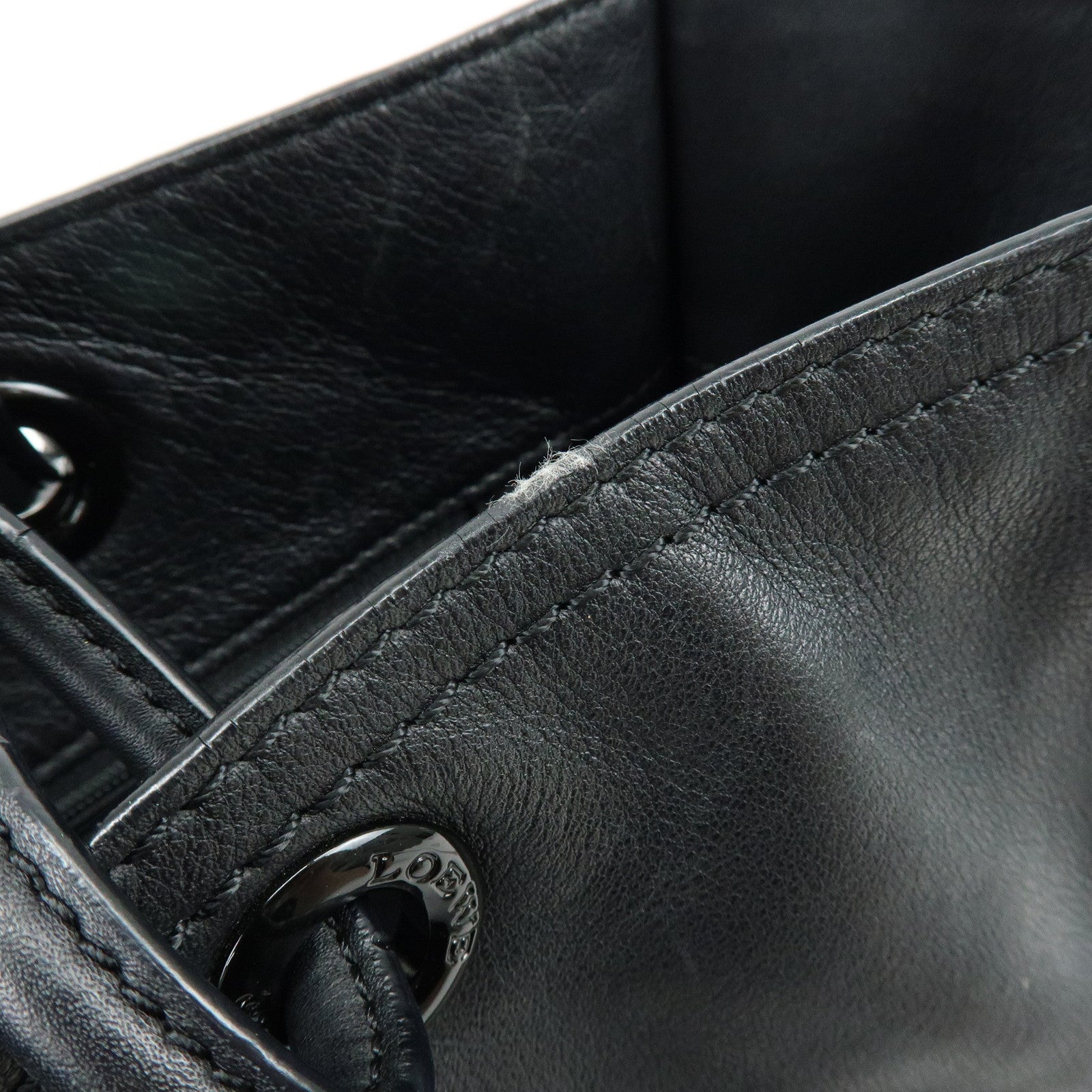LOEWE Crown Logo Shopper Tote Leather Shoulder Bag Tote Bag Black