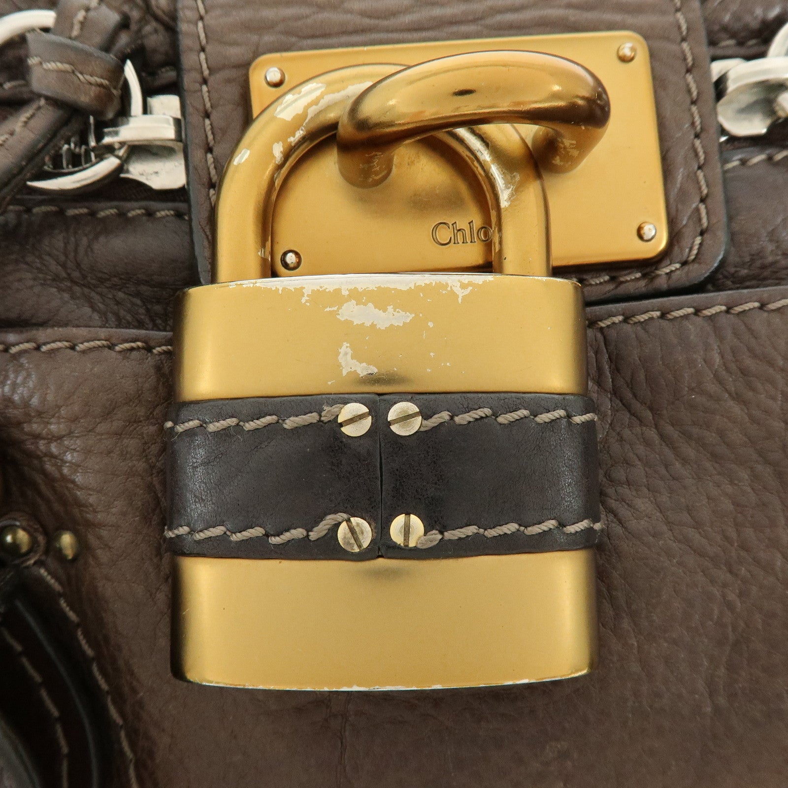 Chloe Paddington Leather Hand Bag Shoulder Bag Dark Brown