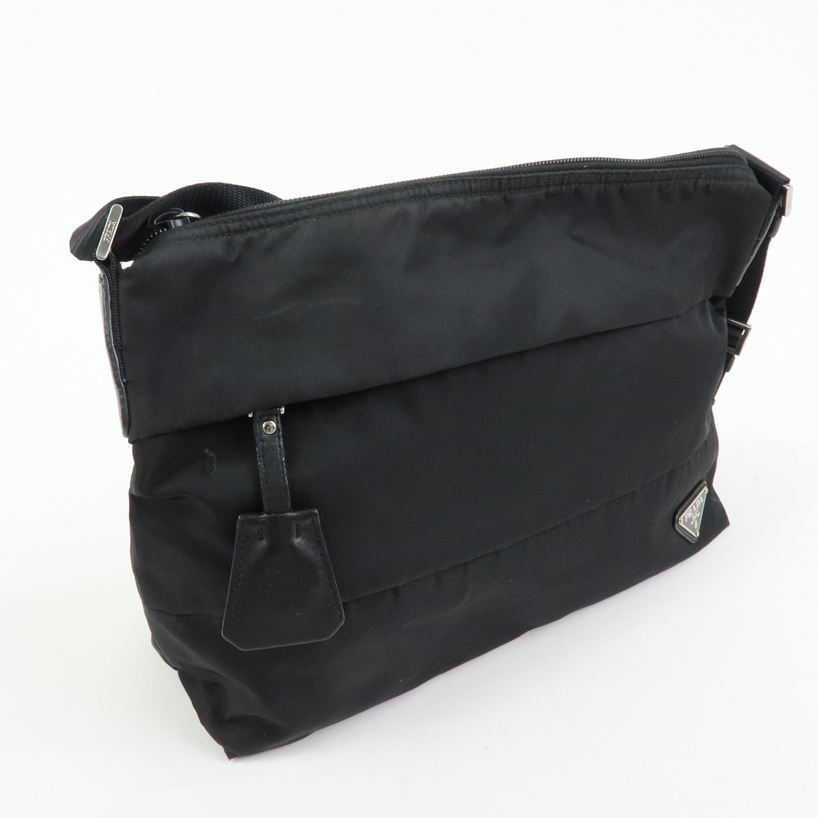 PRADA Triangle Logo Nylon Leather Shoulder Bag Crossbody Bag Black