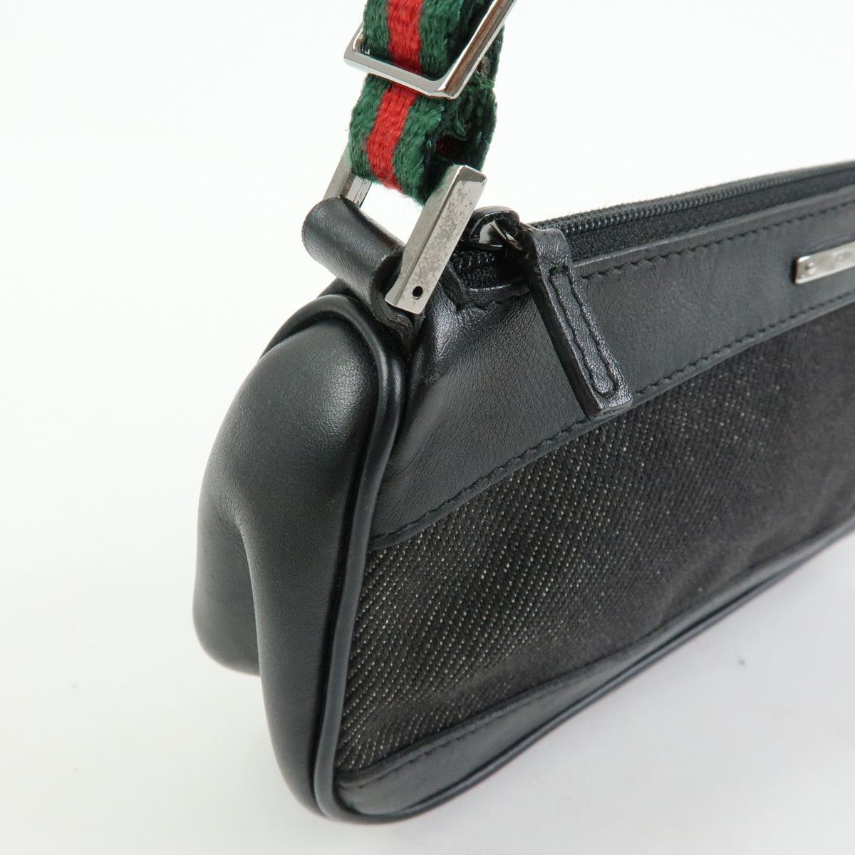GUCCI Sherry Accessory Pouch Denim Canvas Leather Hand Bag Black 92820