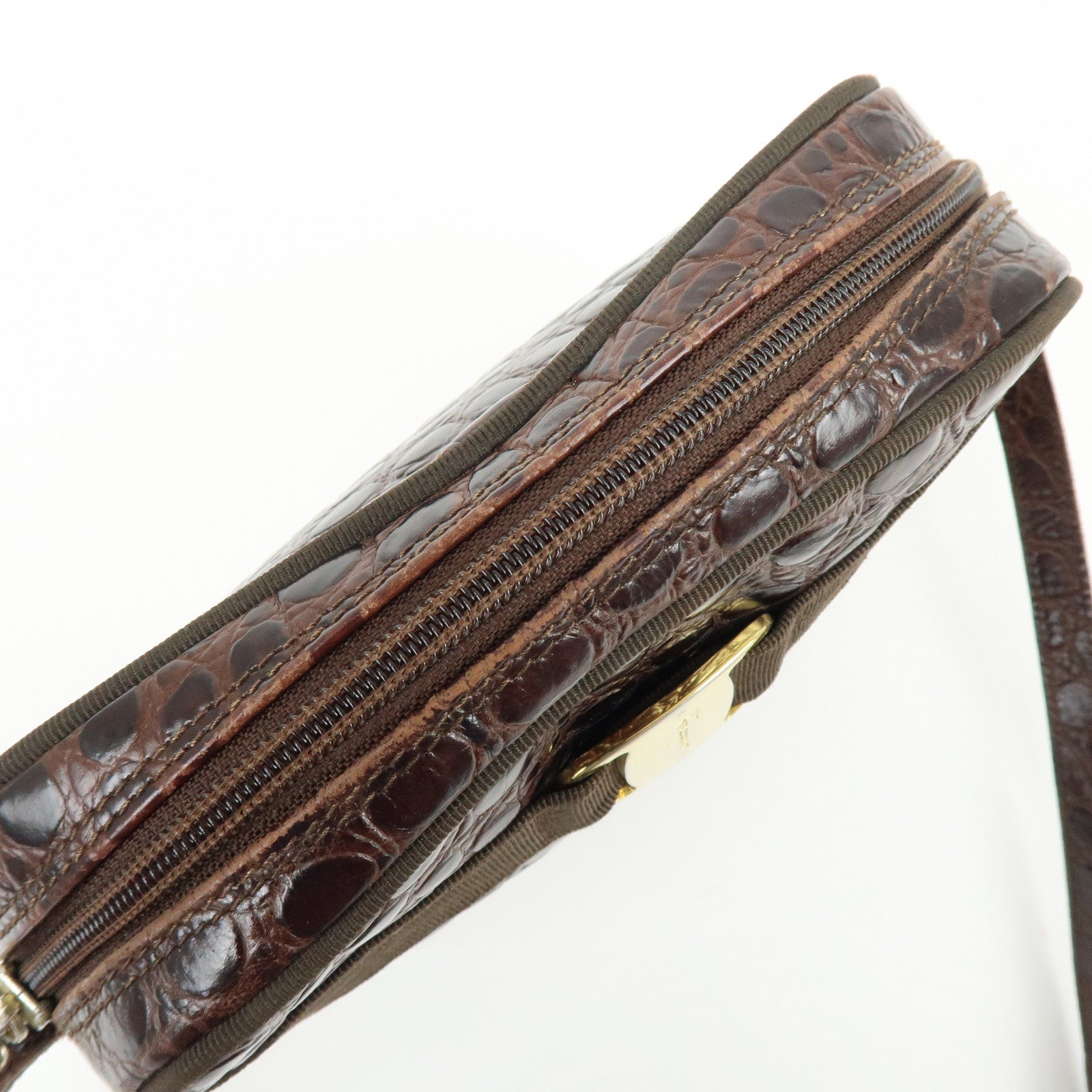 Ferragamo Vara Embossed Leather Shoulder Bag Crossbody Bag Brown