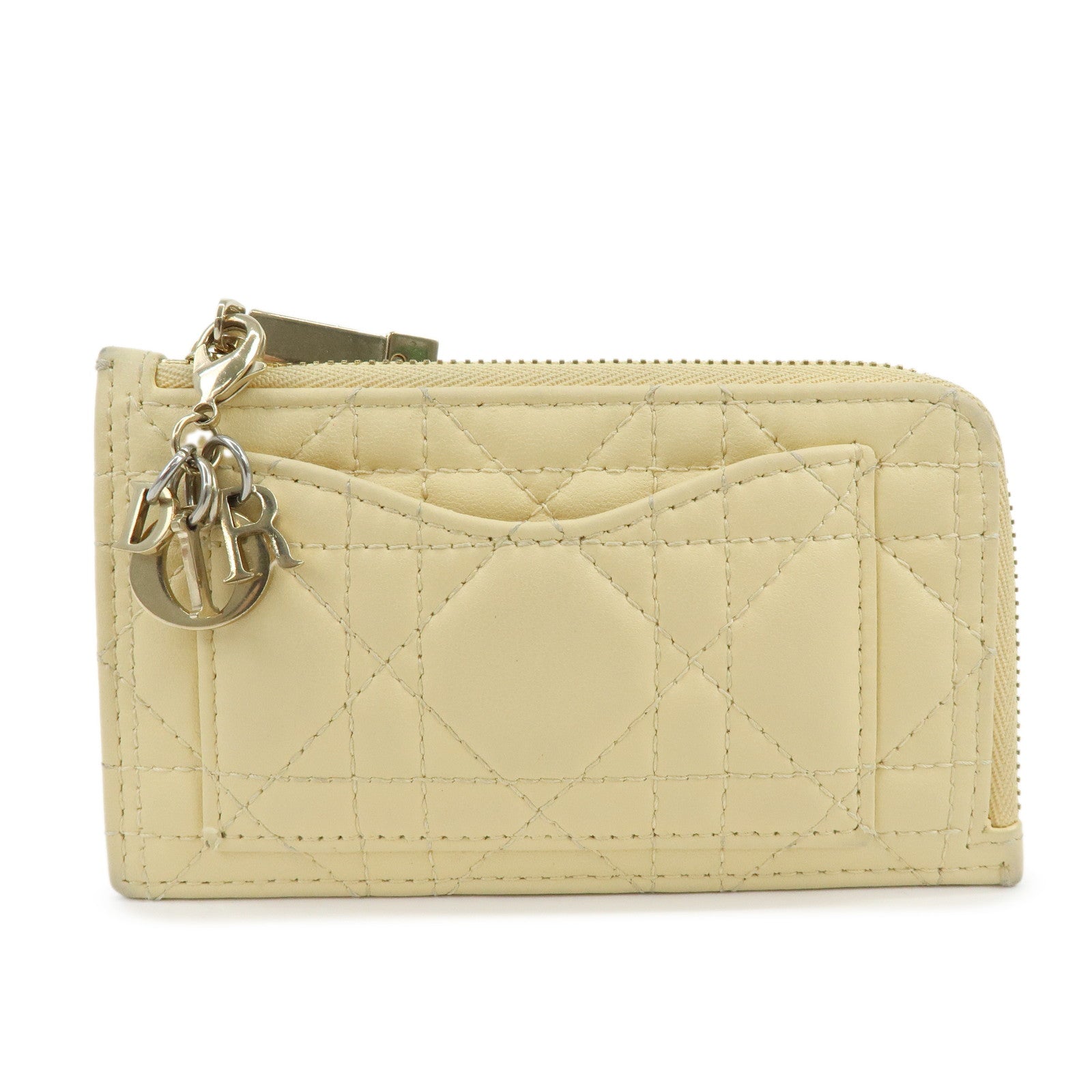 Christian Dior Lady Dior Cannage Cosmos Lambskin Card Case Yellow