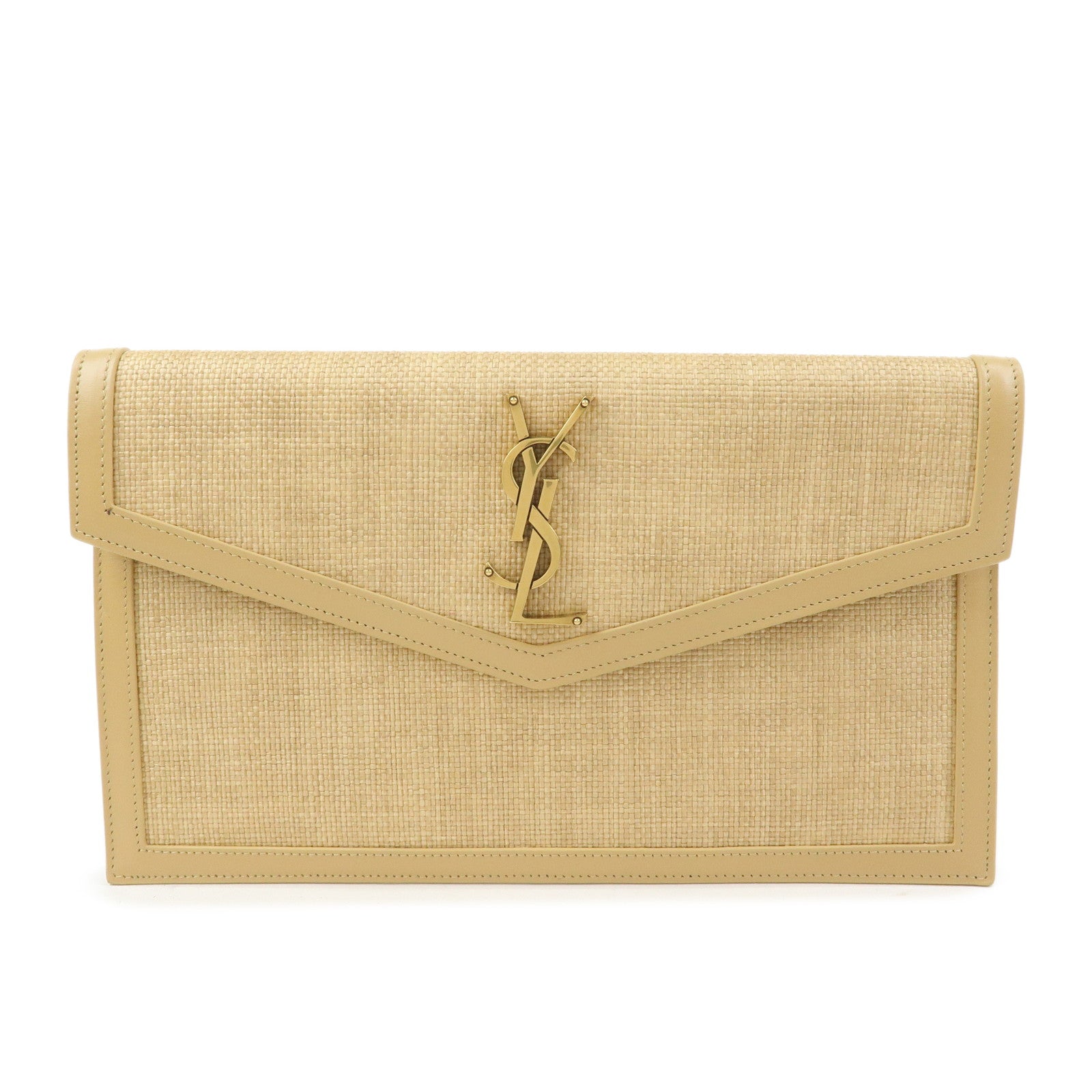 SAINT LAURENT PARIS Uptown Pouch Straw Leather Clutch Bag 565739