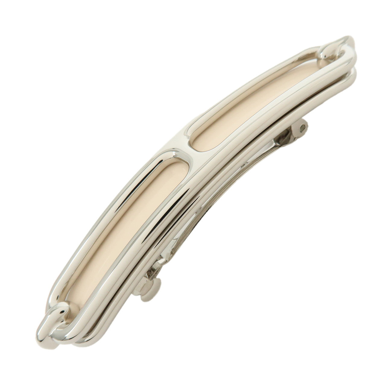 HERMES Roulis PM Metal Hair Accessory Hair Clip Silver Pink