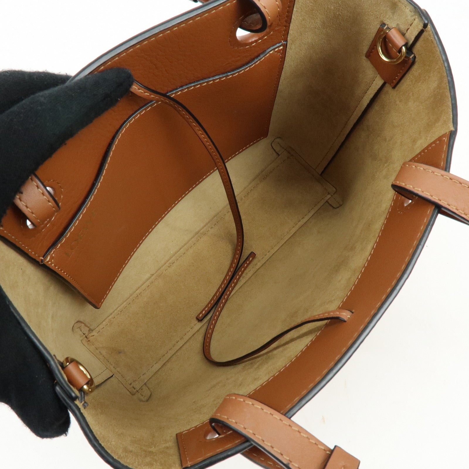 LOEWE Anagram Calf Leather 2Way Bag Hand Bag Shoulder Bag Brown