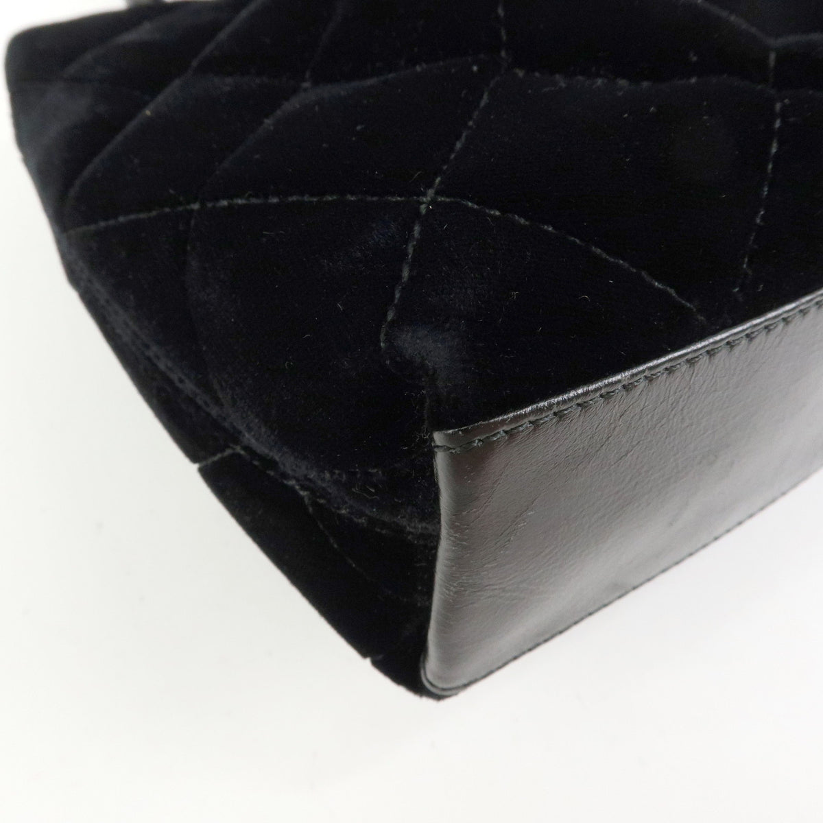 CHANEL Matelasse Velour Leather Ring Handle Hand Bag Black
