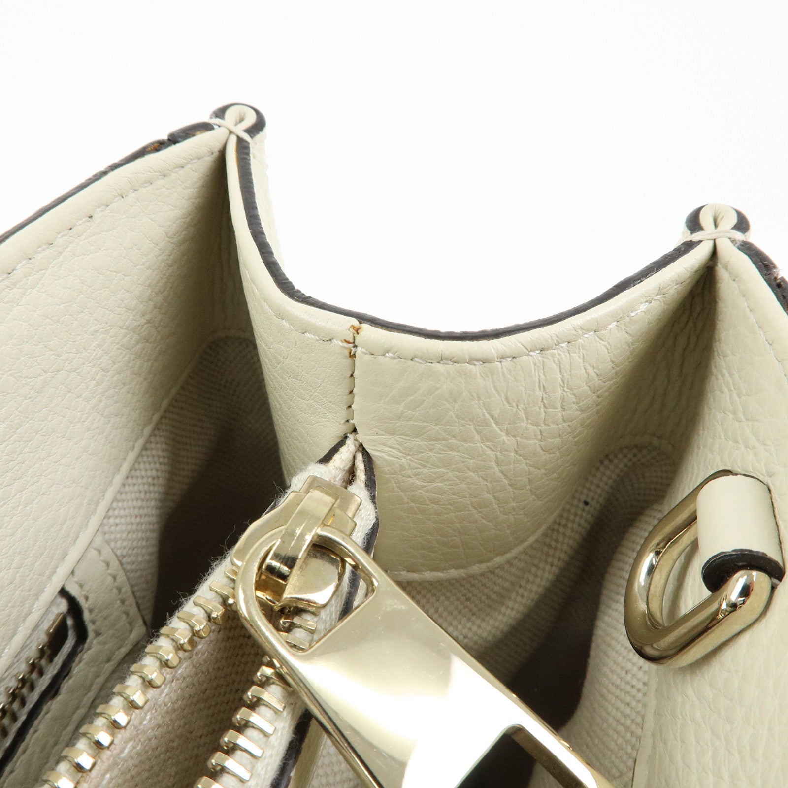 GUCCI Bamboo Shopper Medium Leather 2Way Bag Hand Bag White 323660
