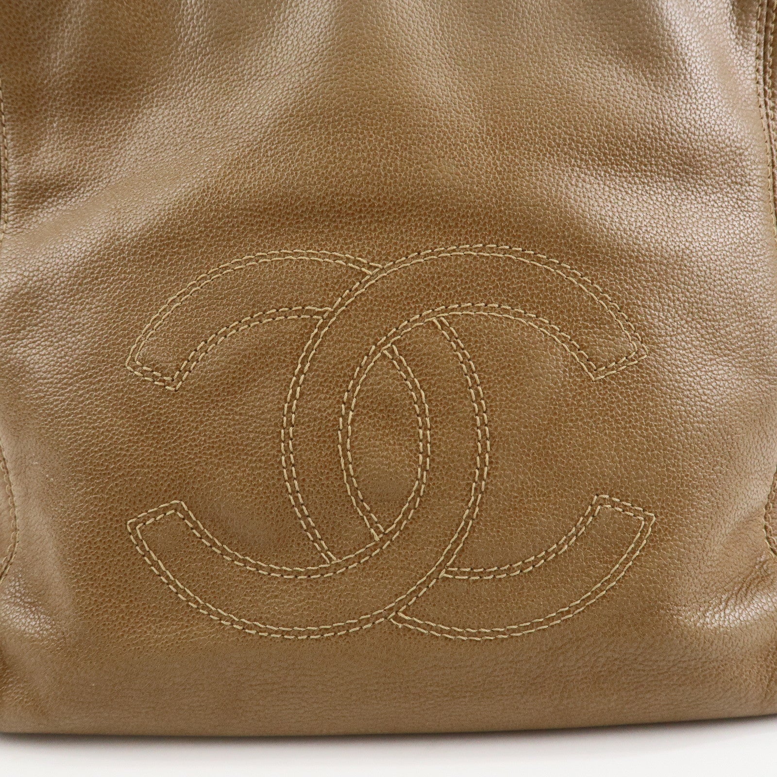 CHANEL COCO Mark Caviarskin Leather Bag Tote Bag Shoulder Bag Beige Used