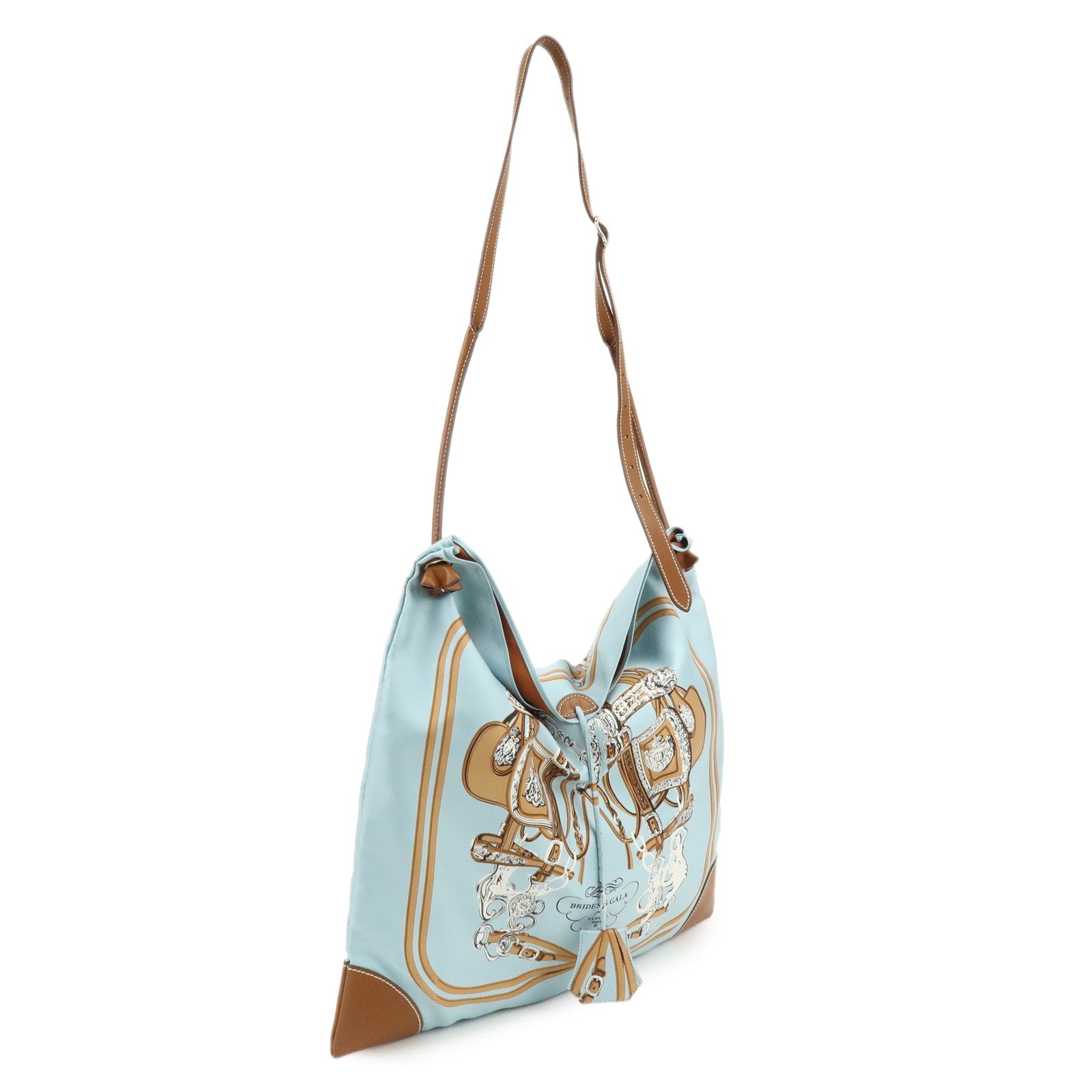 HERMES Silk Leather Silky City MM Shoulder Bag BRIDESdeGALA Blue