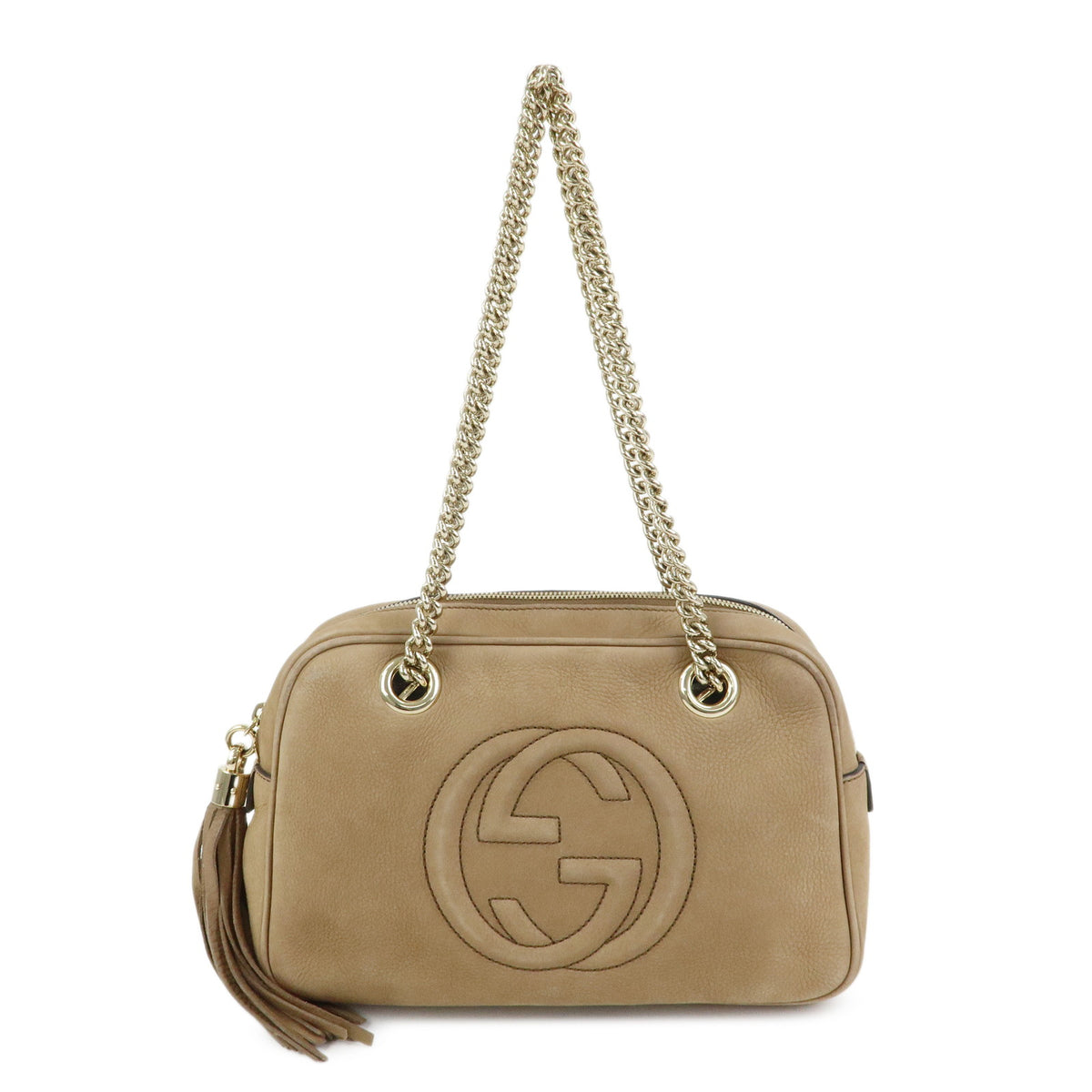 GUCCI SOHO Interlocking G Leather Chain Shoulder Bag Biege 308983