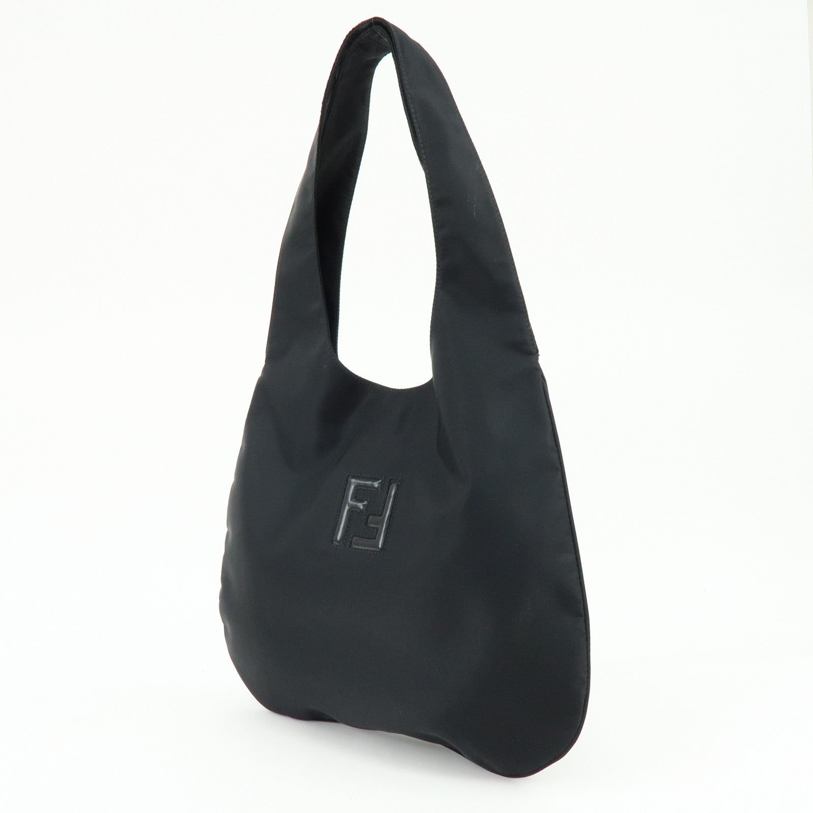 FENDI Logo Nylon Leather Shoulder Bag Tote Bag Black 15062