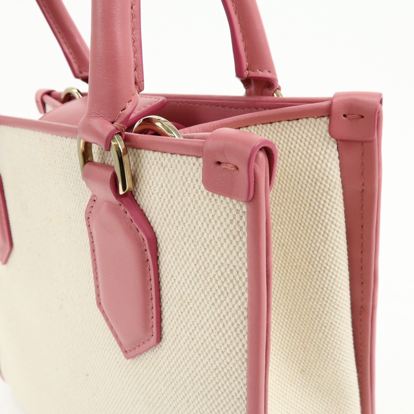 BVLGARI Logo Canvas Leather 2Way Bag Hand Bag Shoulder Bag Pink