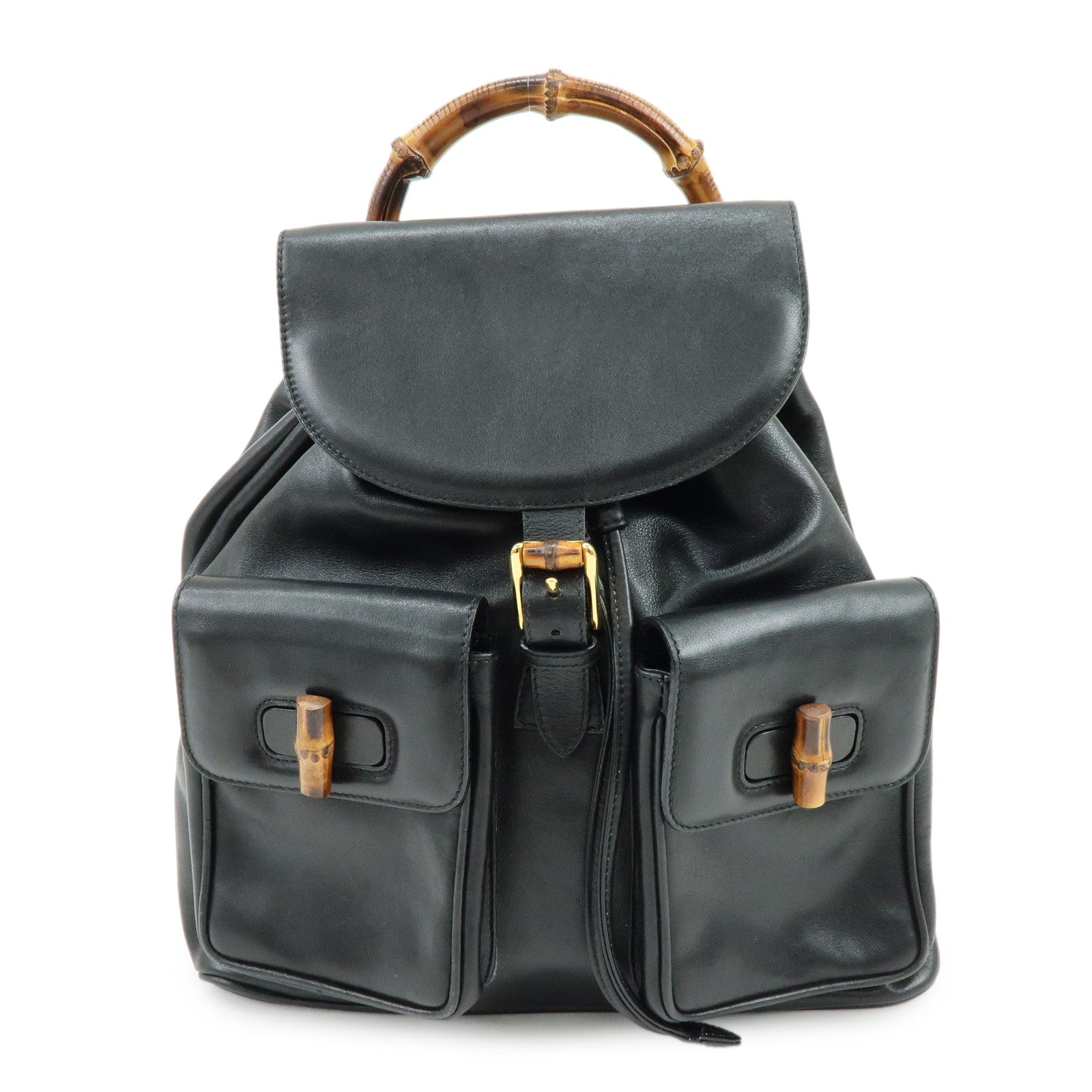 GUCCI Bamboo Leather Backpack Rucksack Black 003・2058・0016