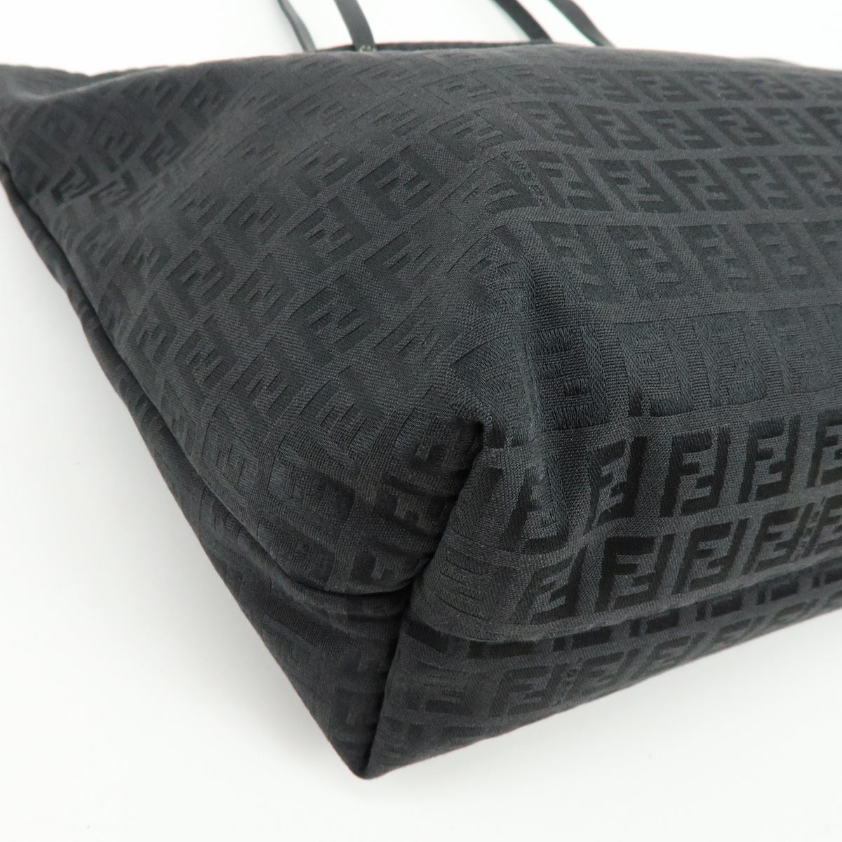 FENDI Zucchino Jacquard Canvas Leather Tote Shoulder Bag Black 8BH025