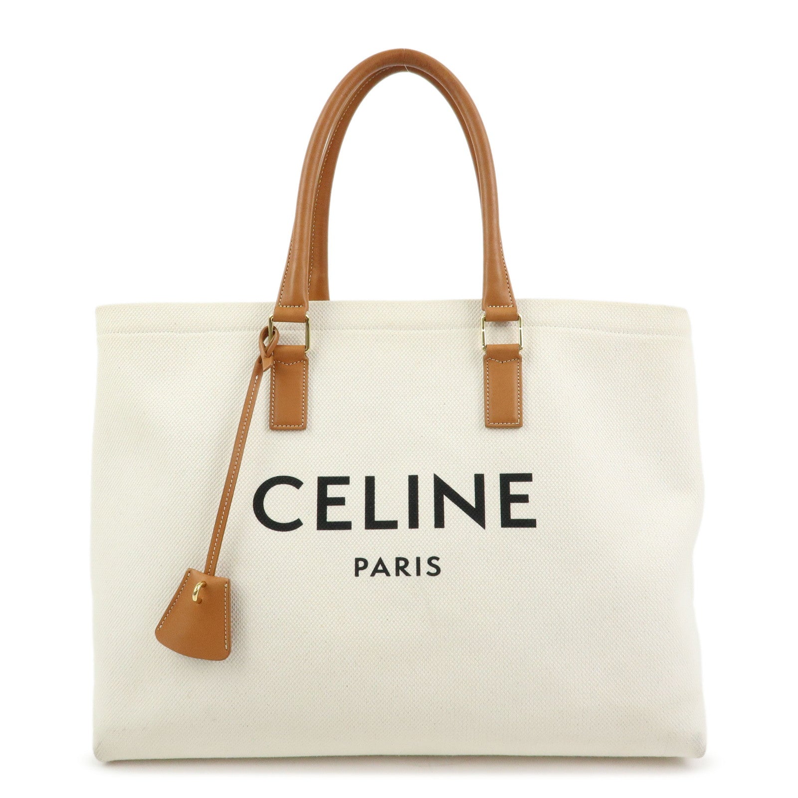 Celine Horizontal Cabas Canvas Leather Tote Bag Natural