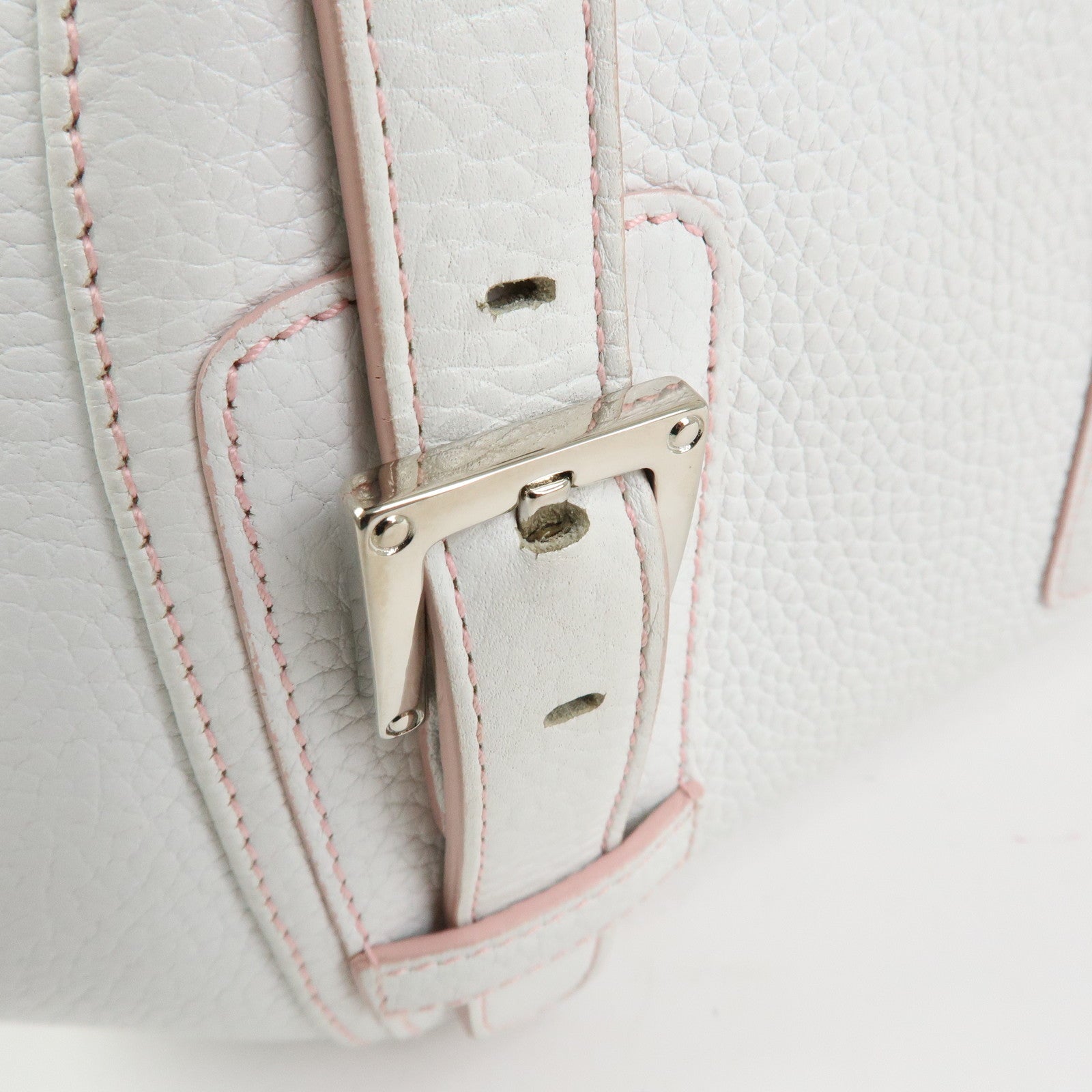 LOEWE Senda Leather Boston Bag Hand Bag White