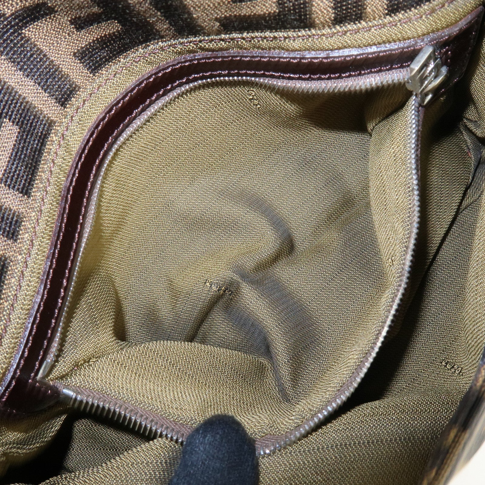 FENDI Mamma Baguette Canvas Leather Shoulder Bag Hand Bag Brown 26424