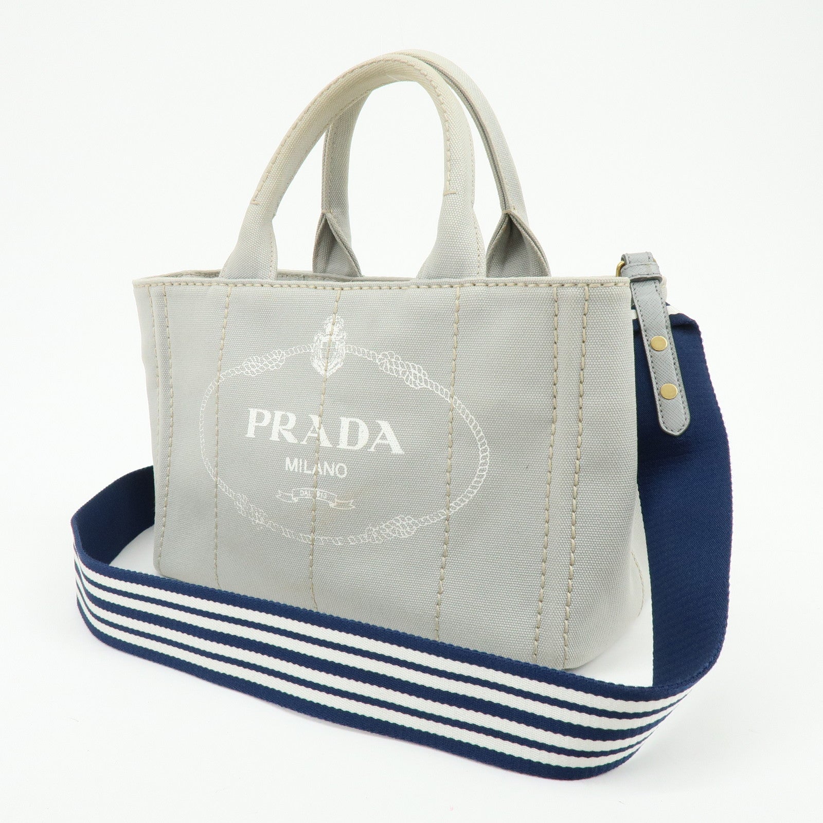 PRADA Canapa Mini Canvas 2Way Bag Hand Bag Shoulder Bag Gray 1BG439