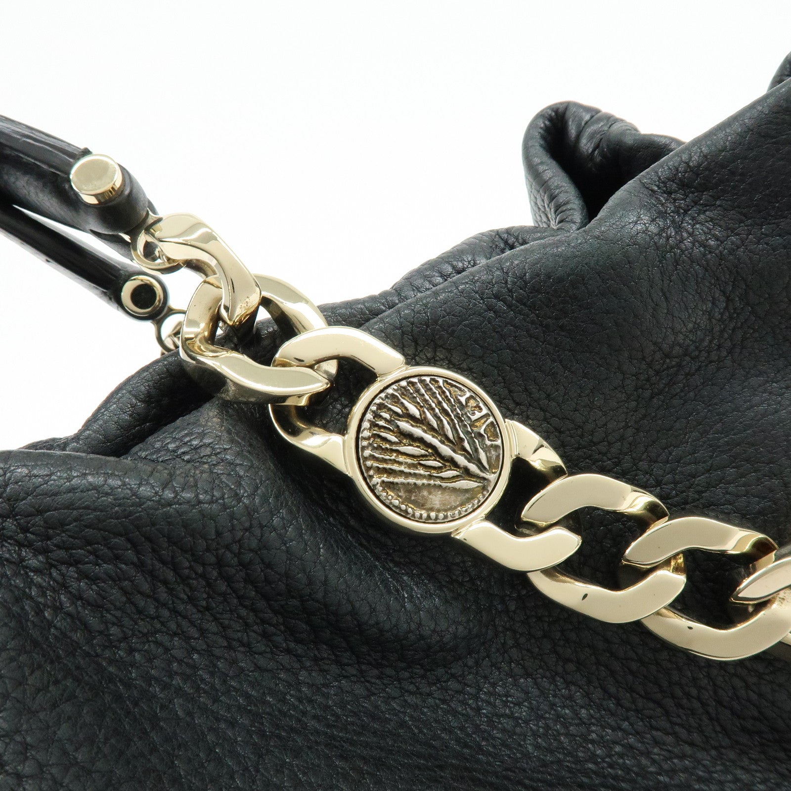 BVLGARI Monete Leather Chain 2Way Bag Shoulder Bag Black Gold