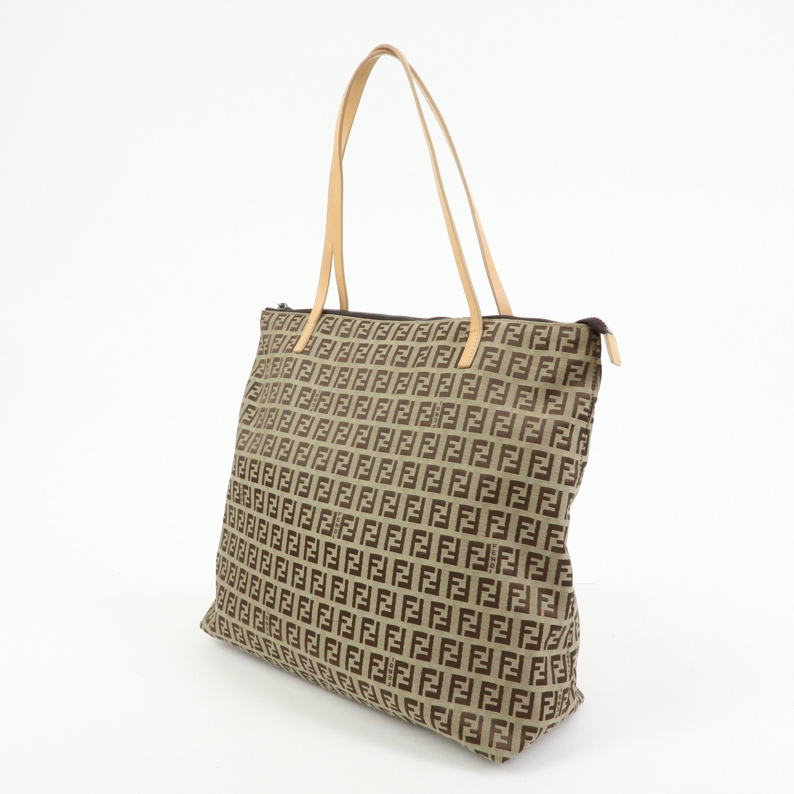FENDI Zucchino Canvas Leather Tote Bag Shoulder Bag Beige 8BH024