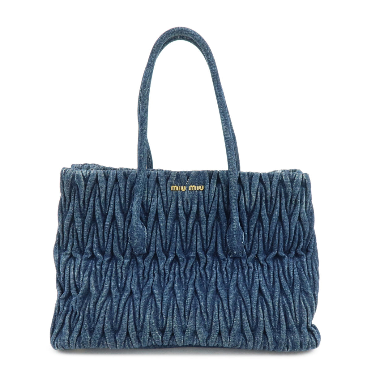 MIU MIU Logo Matelasse Denim Shoulder Bag Tote Bag Blue