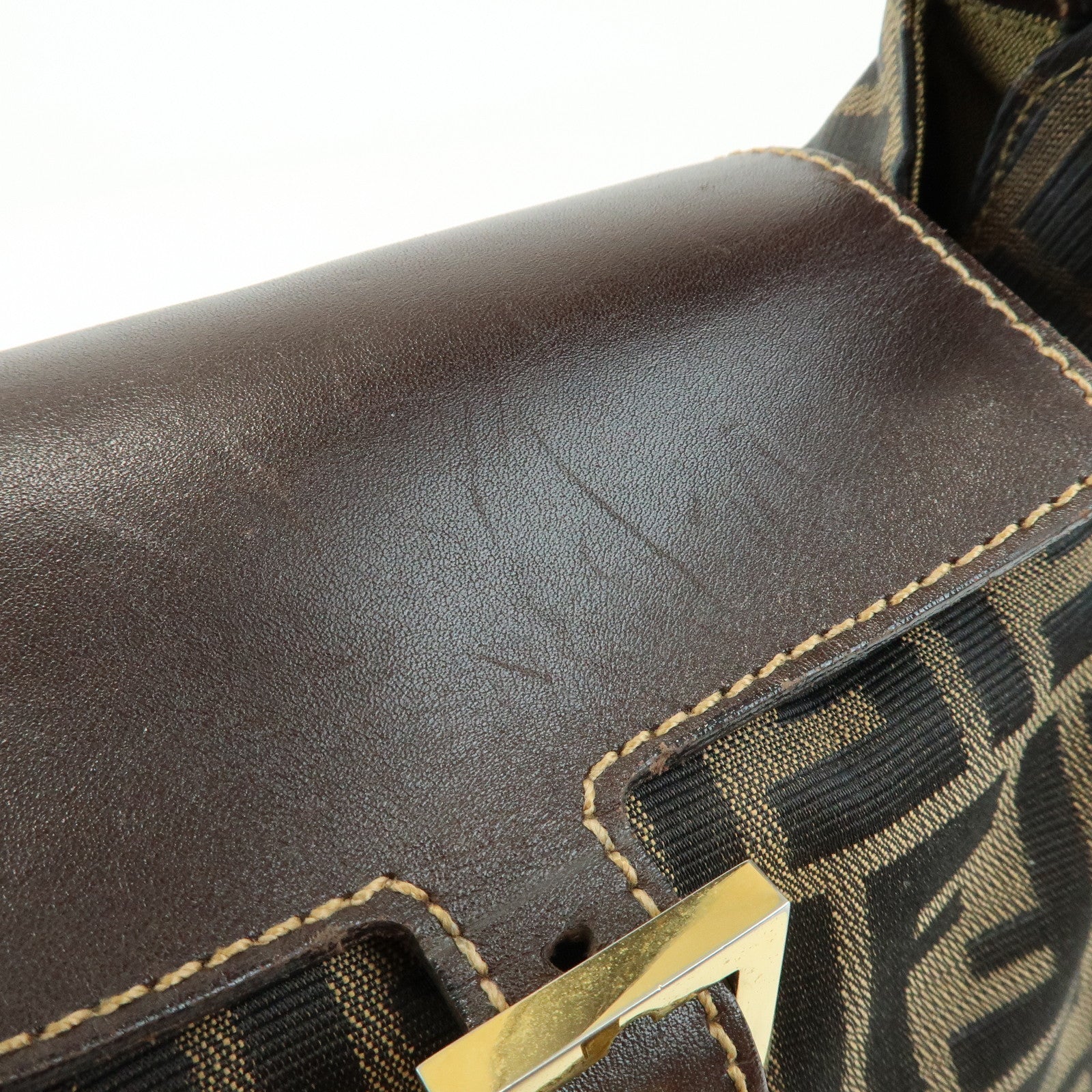 FENDI Zucca Canvas Leather Hand Bag Shoulder Bag Brown 15214