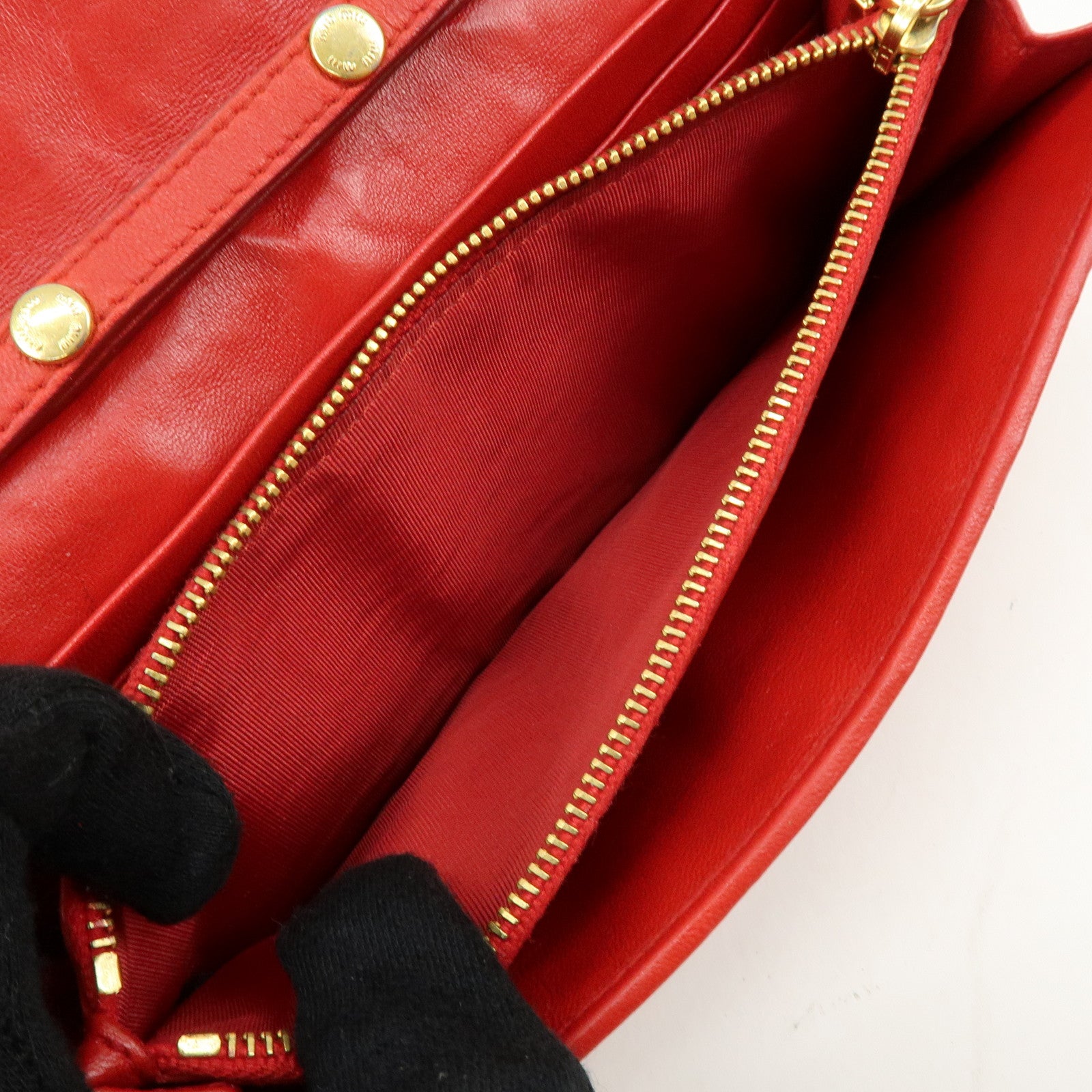 MIU MIU Nappa Leather Chain Long Wallet Shoulder Bag Red