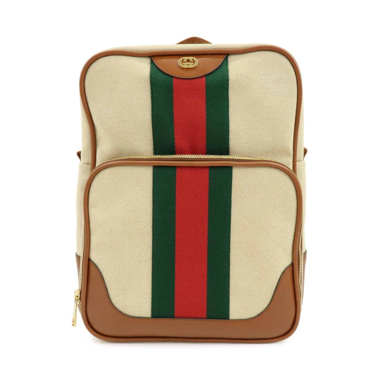 GUCCI Sherry Canvas Leather Backpack Rucksack Beige Brown 575063
