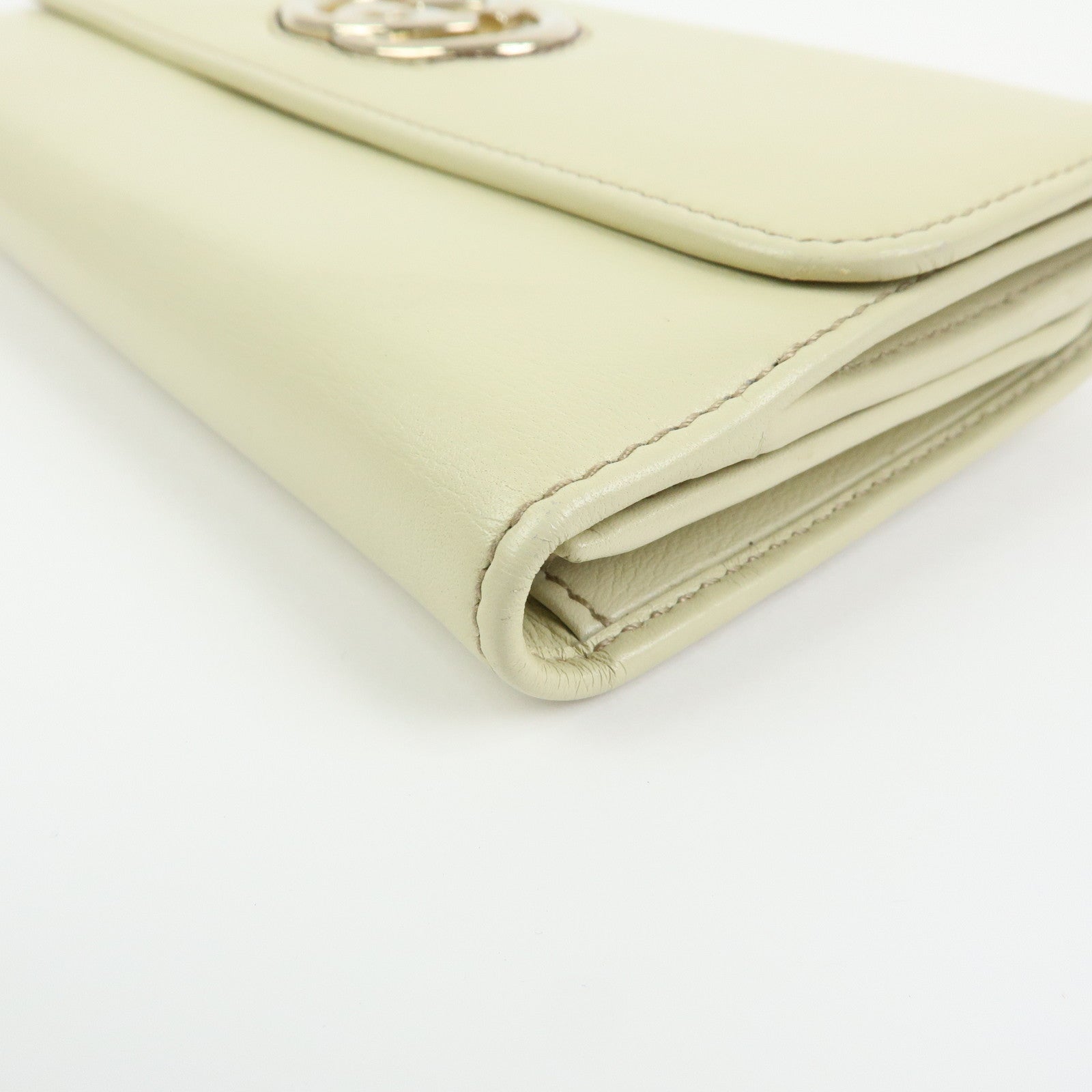 GUCCI Interlocking G Leather W Hook Long Wallet Ivory 162360