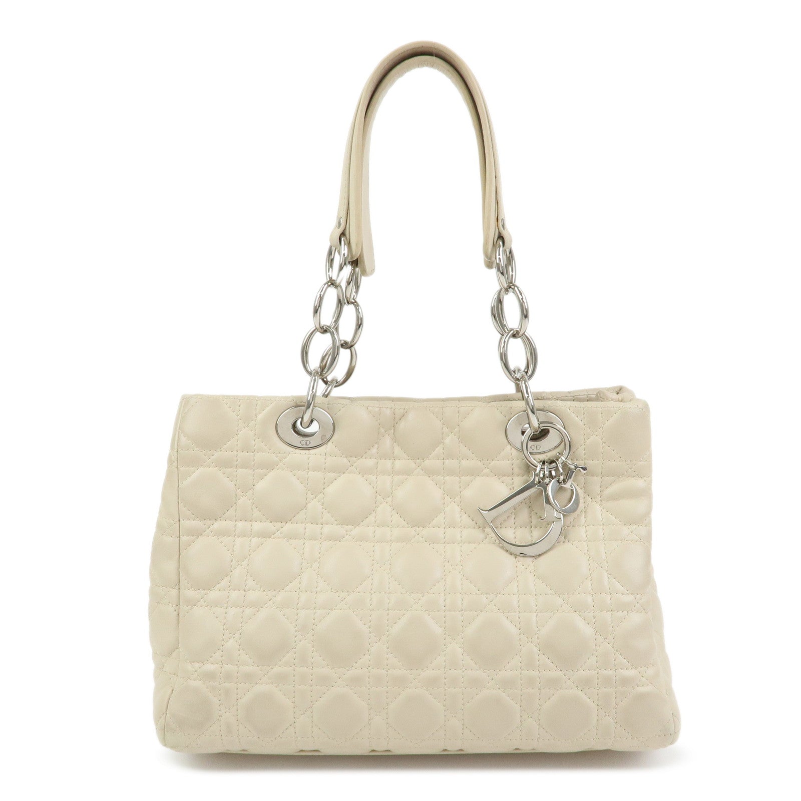 Christian Dior Lady Dior Cannage Lamb Skin Hand Bag Ivory