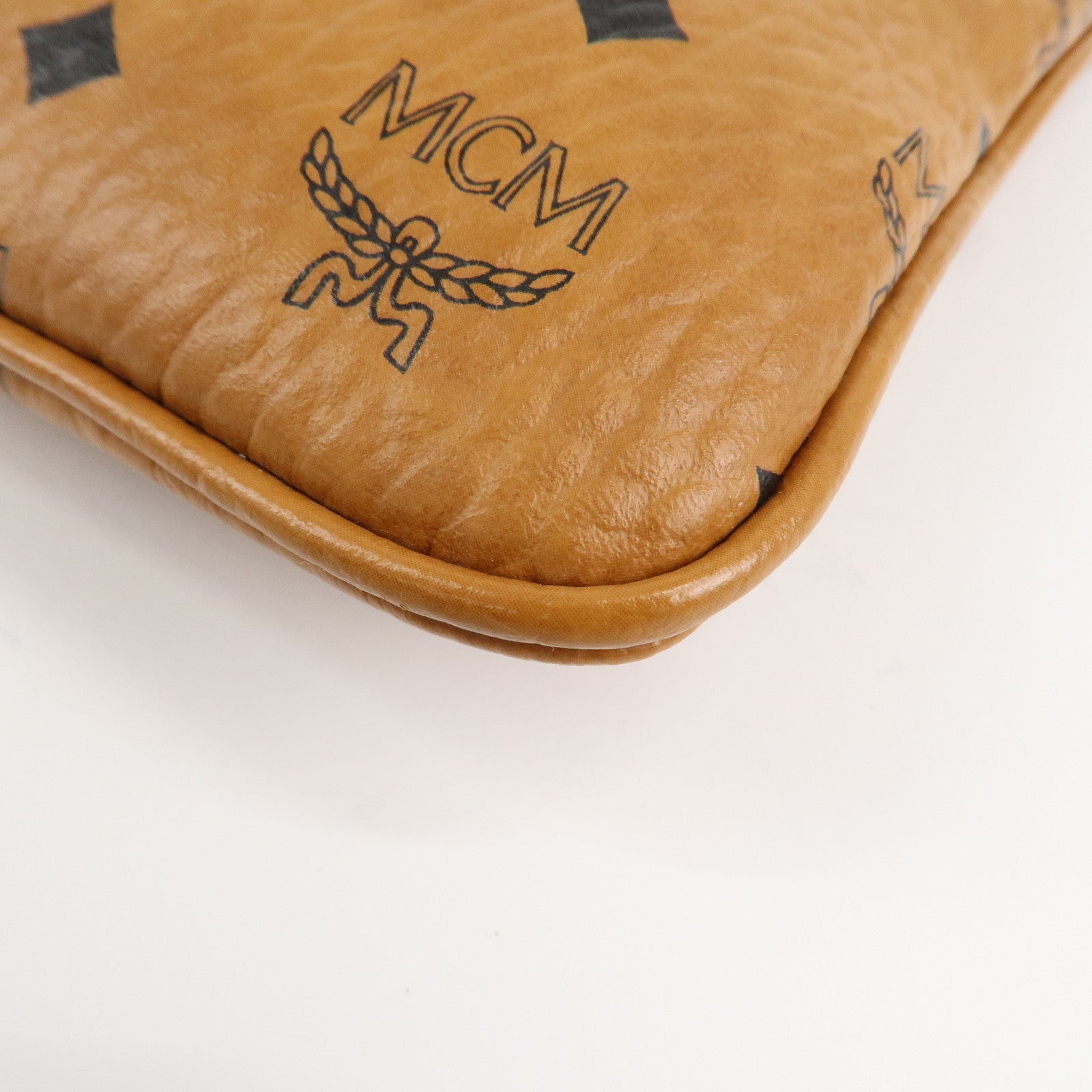 MCM Visetos Leather Shoulder Bag Clutch Bag Hand Bag Brown Used