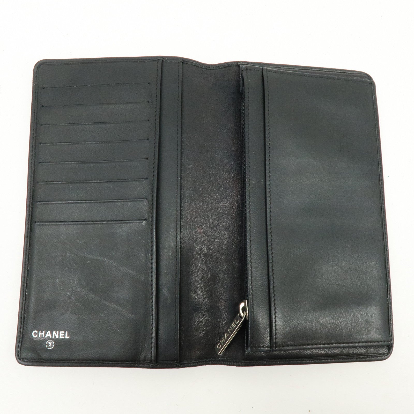 CHANEL COCO Mark Leather Bi-fold Flap Long Wallet Black