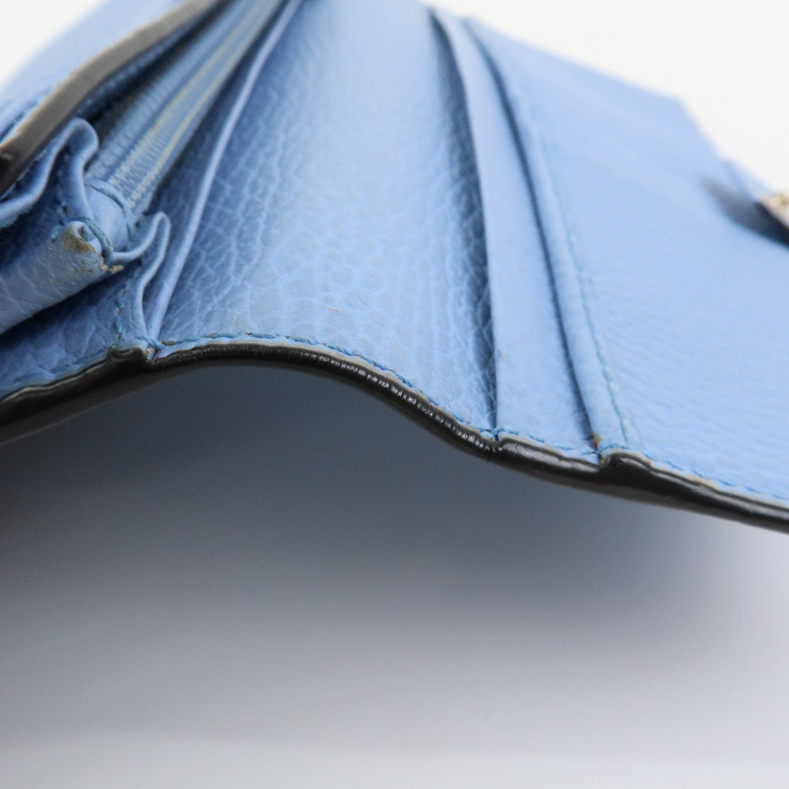 GUCCI Interlocking G Leather Flap Bi-fold Long Wallet Light Blue 449279