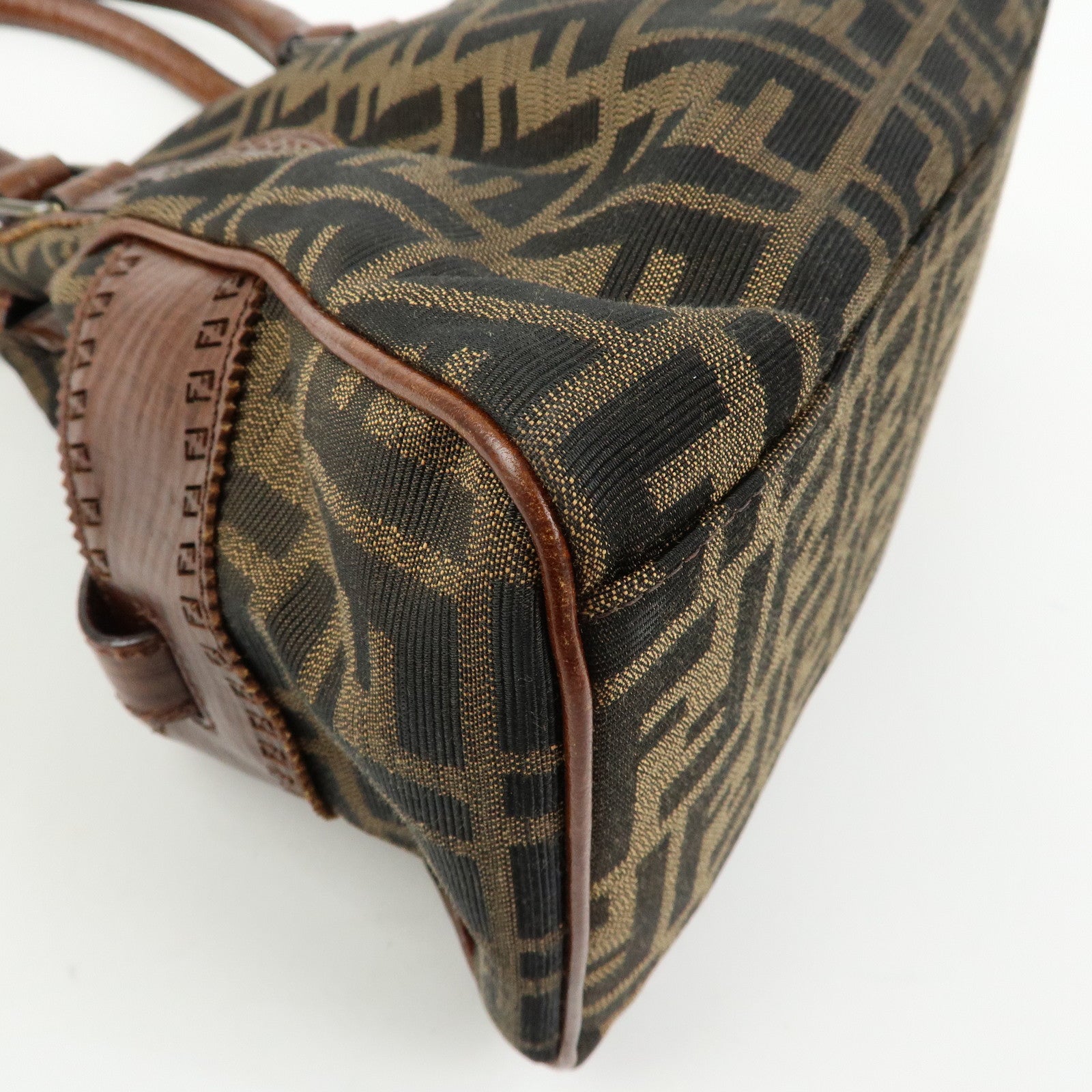 FENDI Zucca Etnico Canvas Leather Hand Bag Brown 8BN157