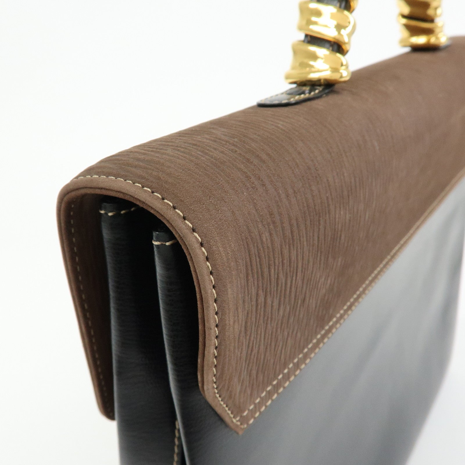 LOEWE Velazquez Leather Suede 2Way Bag Hand Bag Twist Handle Moca Black